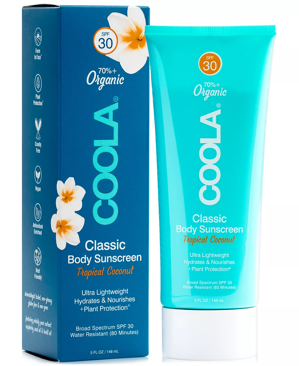Солнцезащитный крем для тела Coola Classic с тропическим кокосом SPF 30, 5 унций.