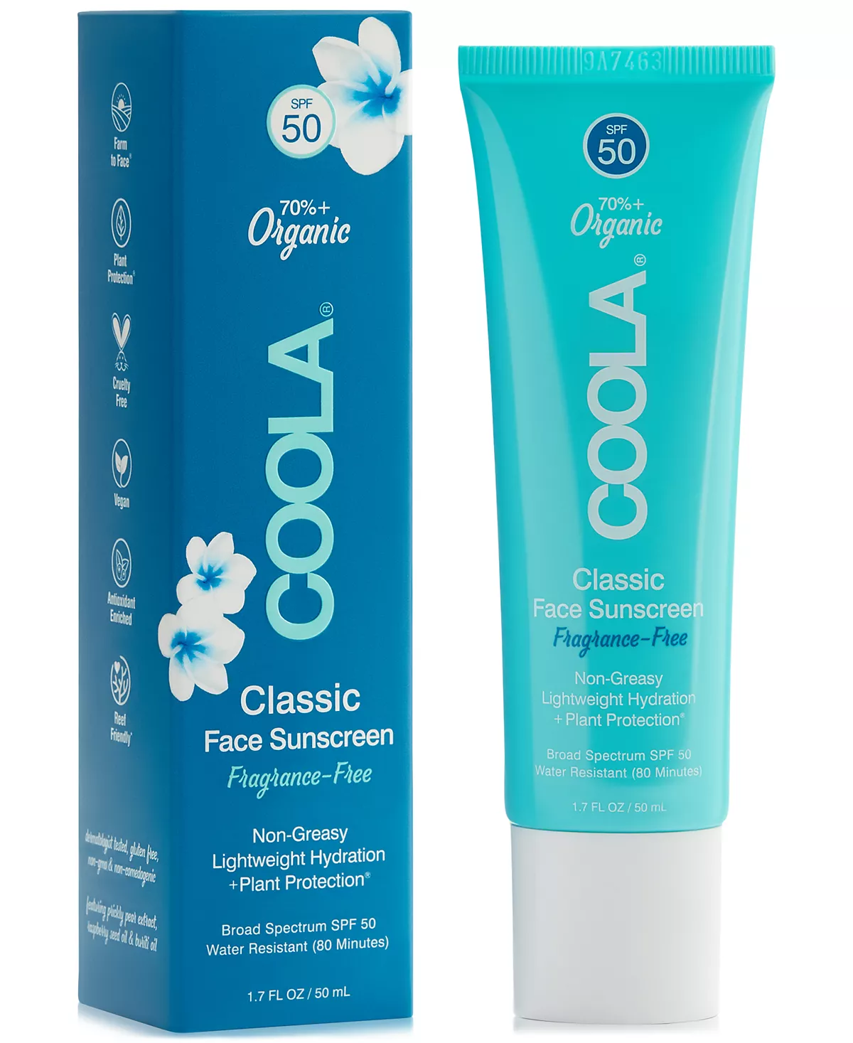 Солнцезащитный крем для лица Coola Classic с SPF 50, 1,7 унции.
