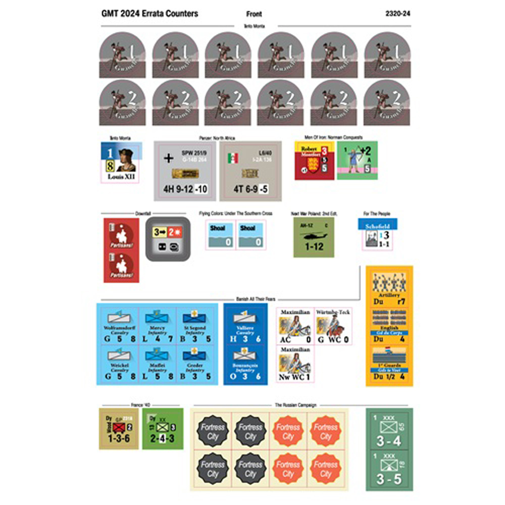 GMT Games 2024 Errata Counter Sheet New Arrival 1490₽