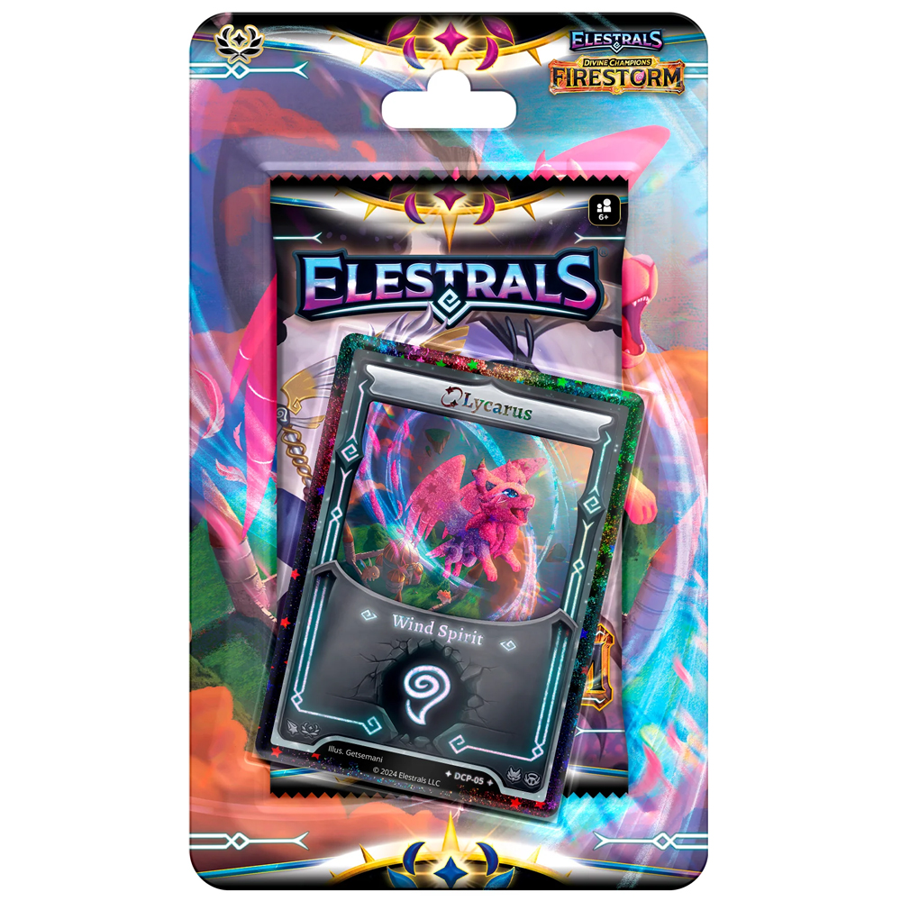 Elestrals TCG: Блистерная упаковка Firestorm - Stellar Lycarus с обратной стороны (предварительный заказ)