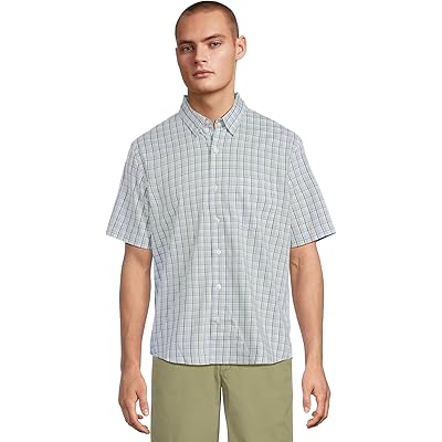 Мужская рубашка L.L.Bean Comfort Stretch Performance Shirt, Short Sleeve, Slightly Fitted, Plaid sea salt