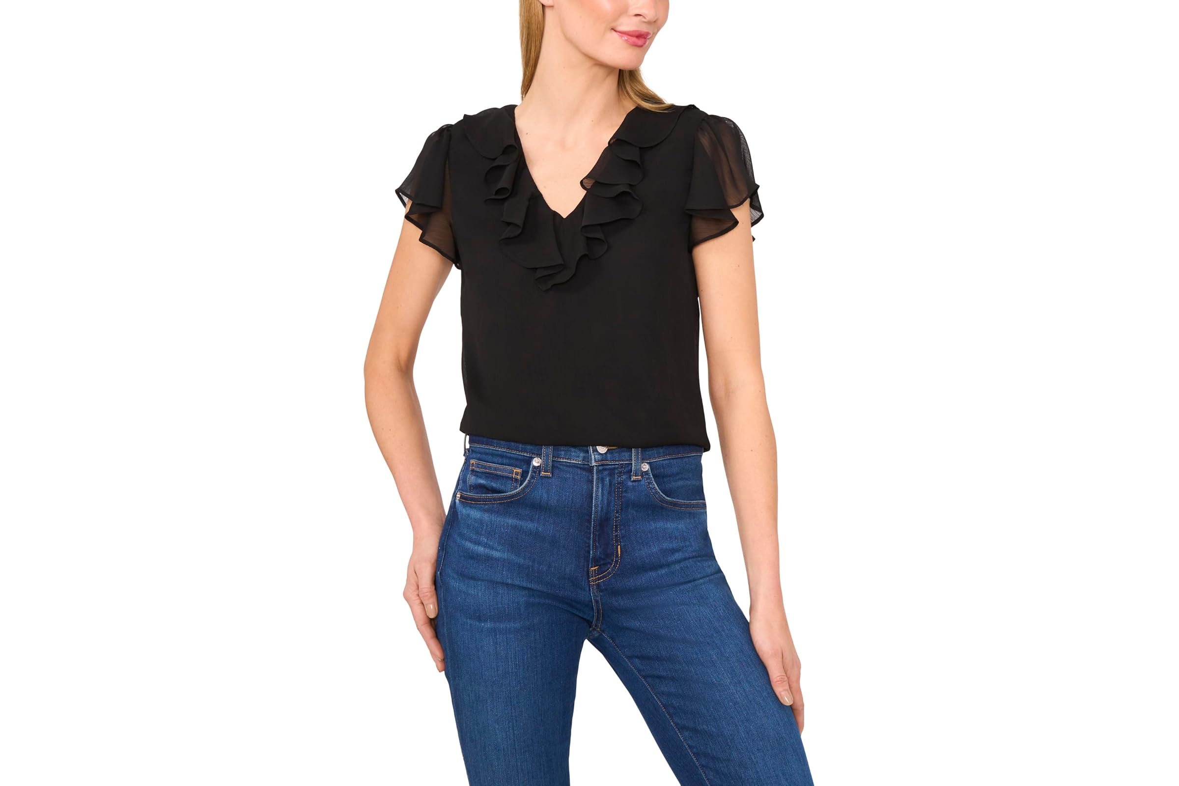 CeCe Ruffled V Neck Top