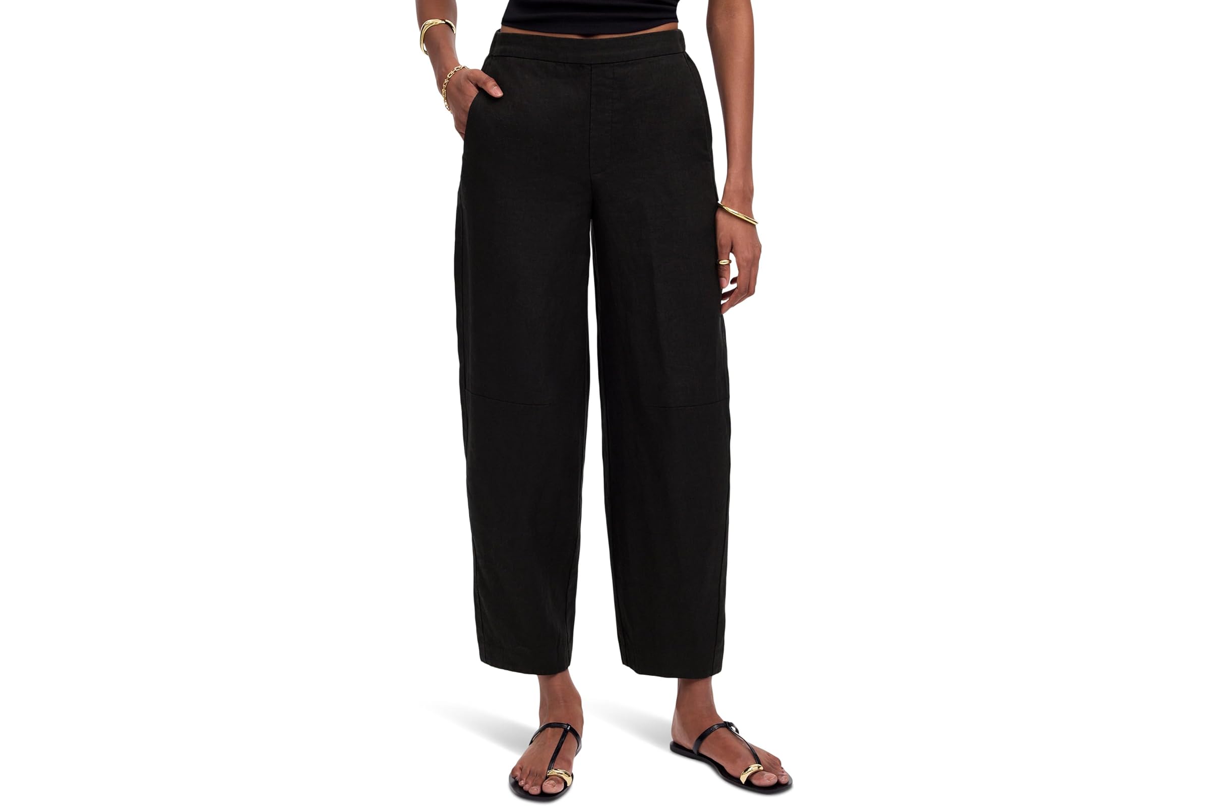 Брюки Madewell Barrel Flat Front E-back Linen Pull On In Jet Black 17390₽