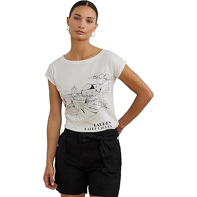 Изящная футболка из хлопчатобумажного джерси с графическим принтом Lauren Ralph Lauren Petite