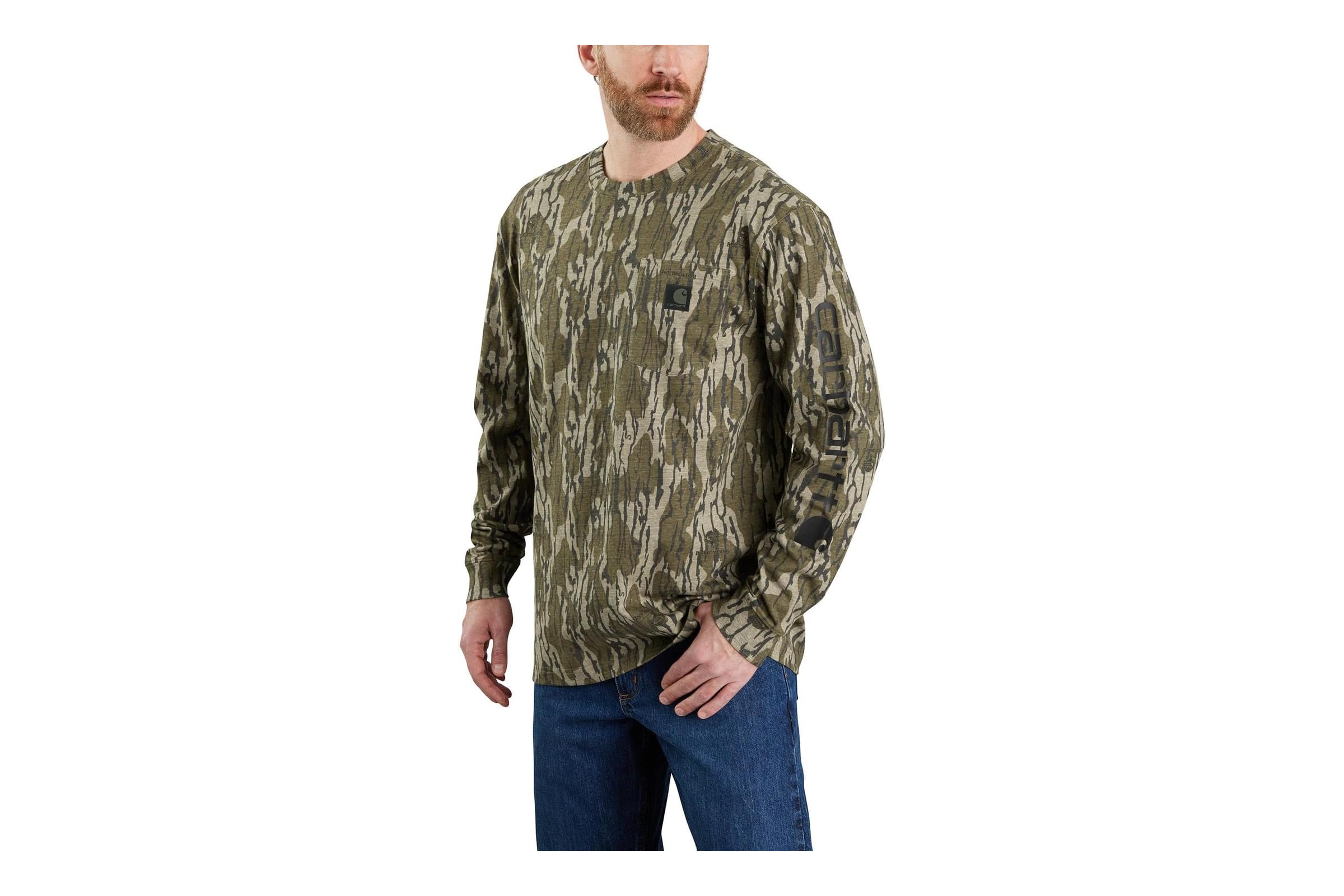 Мужская рубашка Carhartt Loose Fit Heavyweight Long Sleeve Pocket Camo Logo Graphic T-Shirt 6390₽