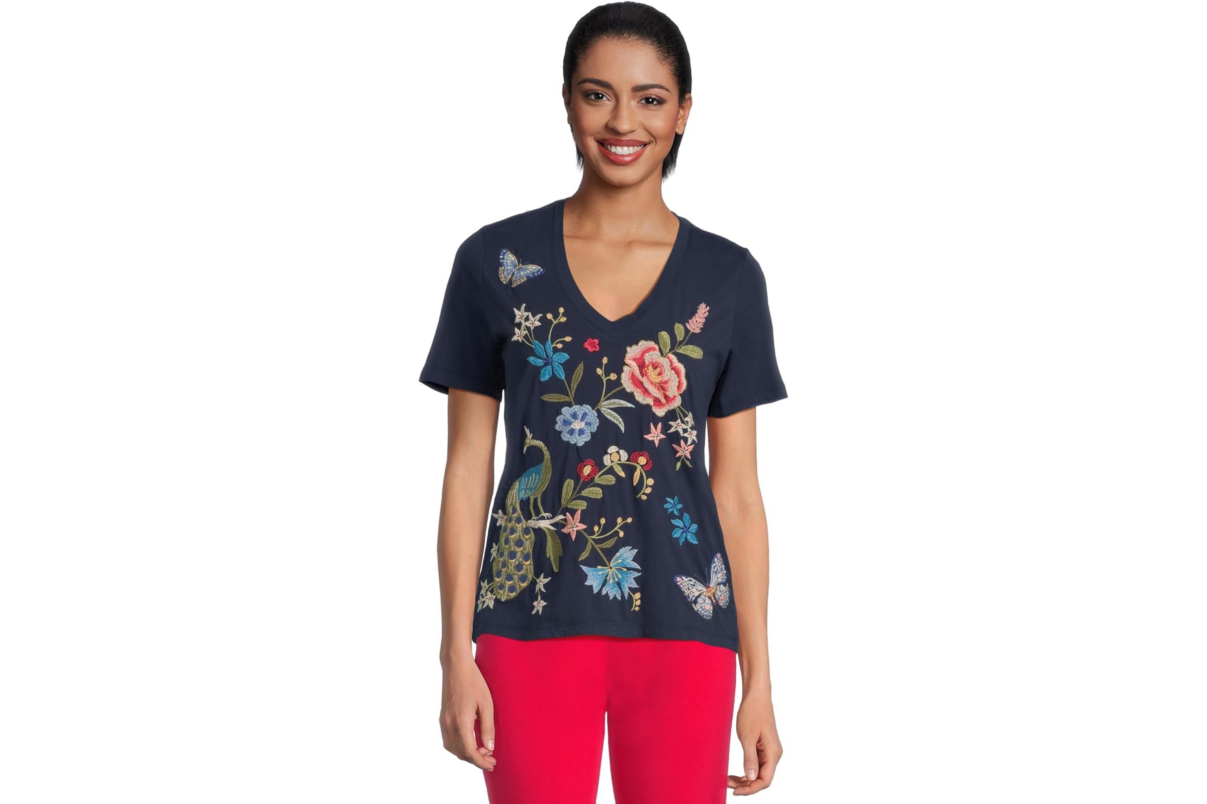 Johnny Was V-neck Short Sleeve Tee - Nicolette