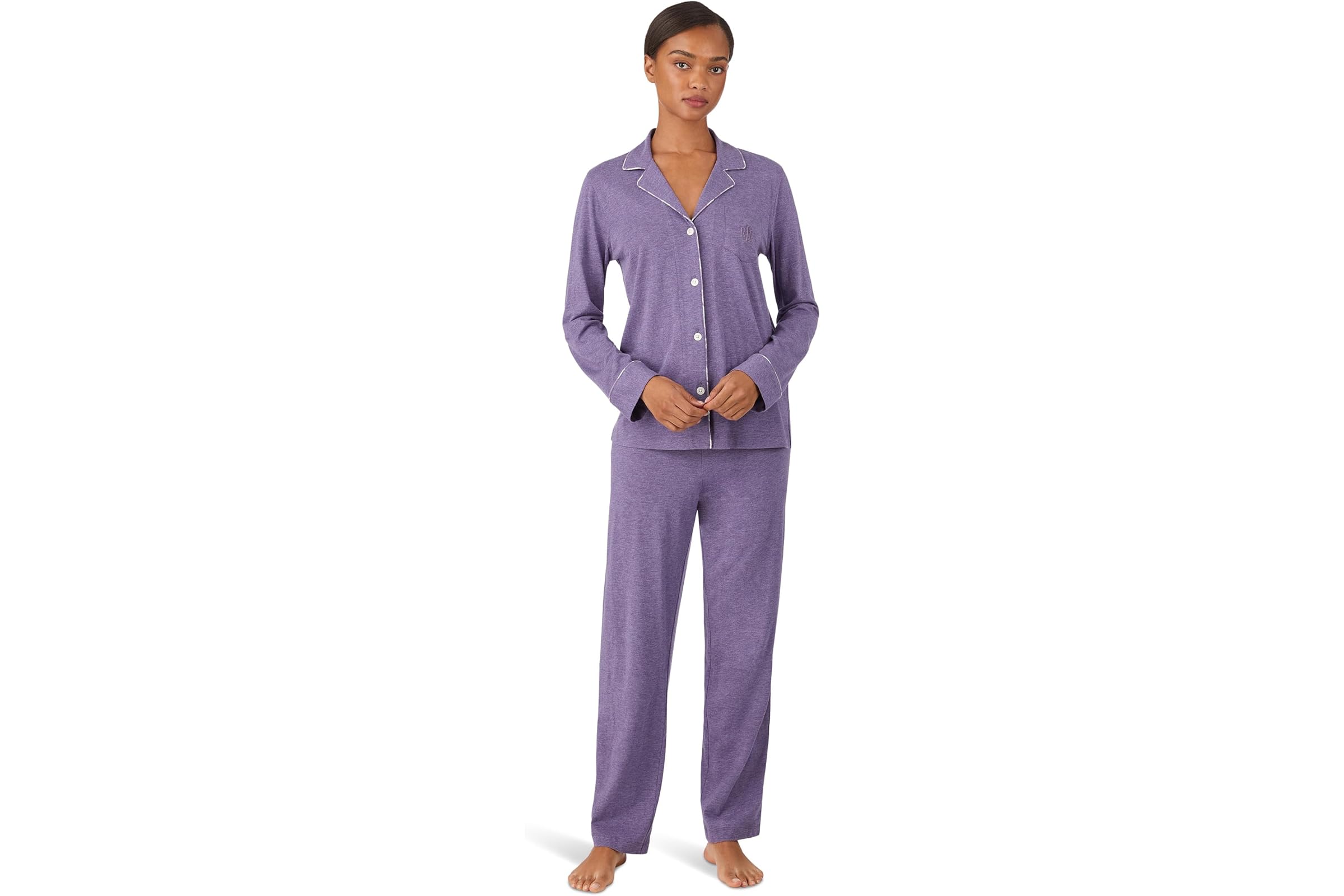 Lauren Ralph Lauren Knit Long Sleeve Notch Collar Long Pant Pajama Set 11690₽