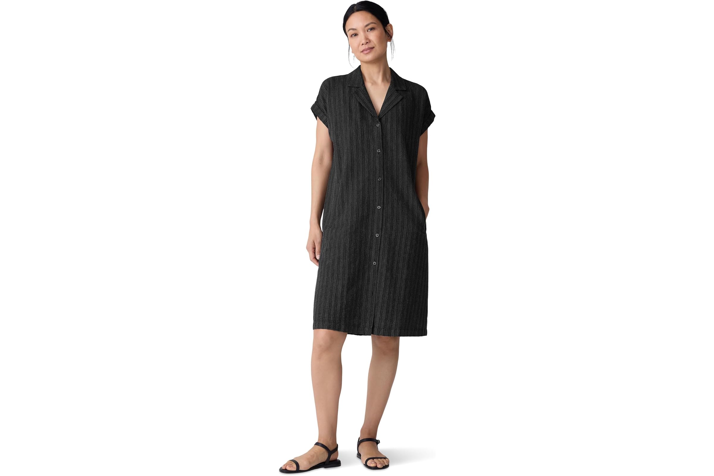 Платье Eileen Fisher Cotton Blend Stripe Stitch Notch Collar Shirt Dress 24890₽