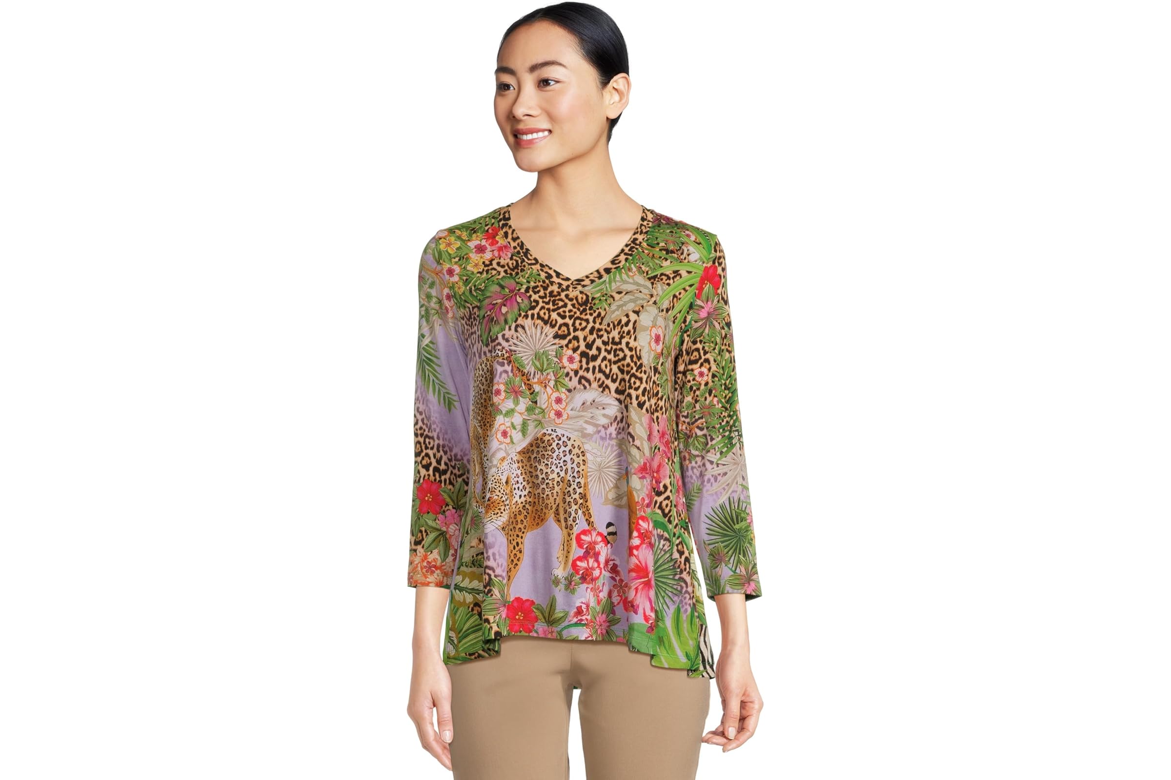 Johnny Was The Janie Favorite 3/4 Sleeve V-neck Swing Tee