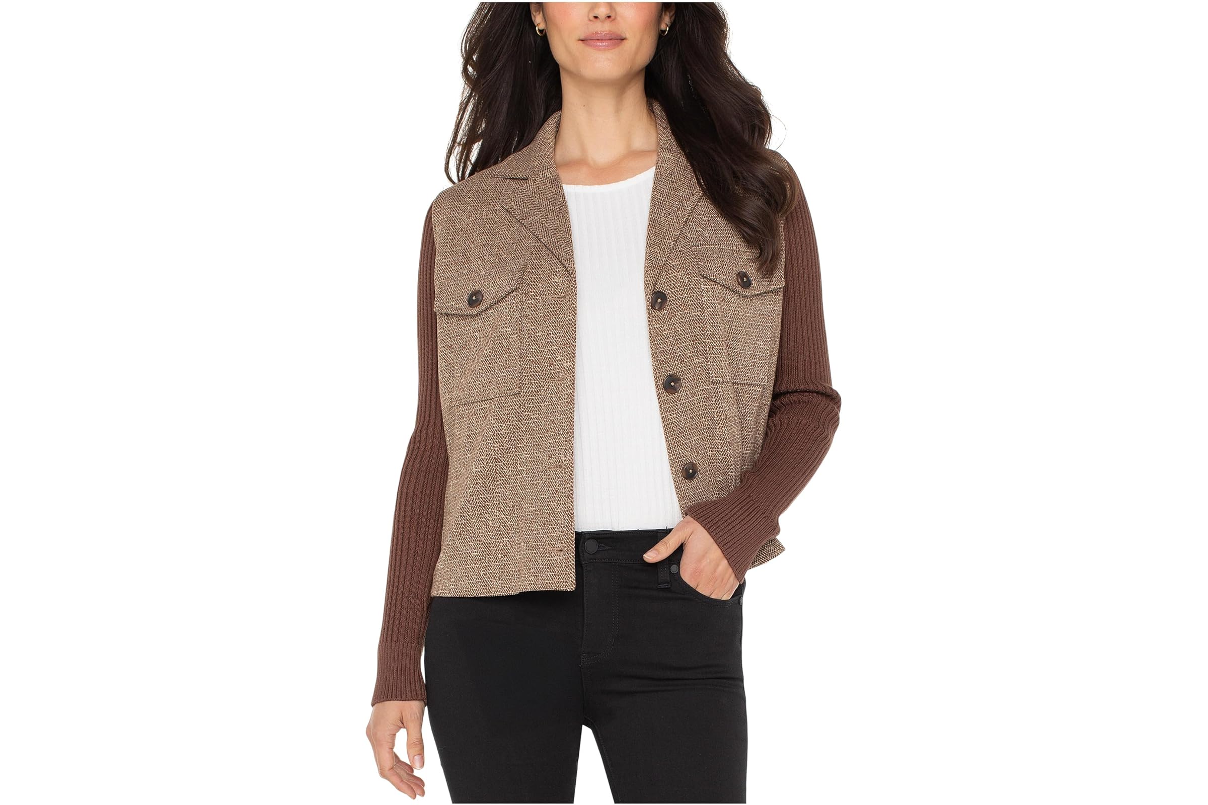 Liverpool Los Angeles Herringbone Shacket W Sweater Sleeves 15890₽