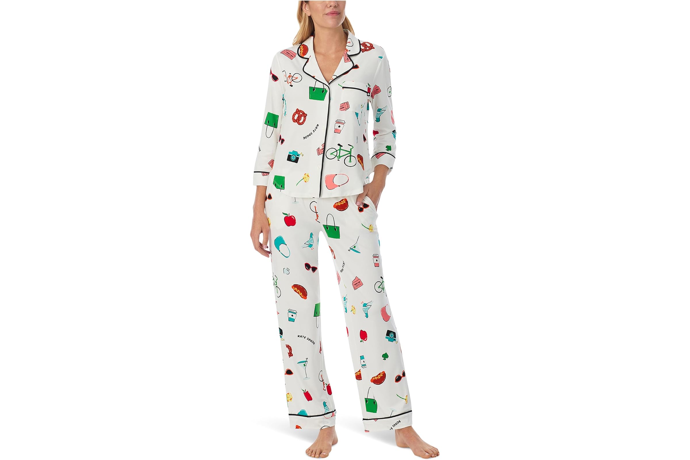 Kate Spade New York 34 Sleeve Brushed Jersey Long PJ Set 10490₽