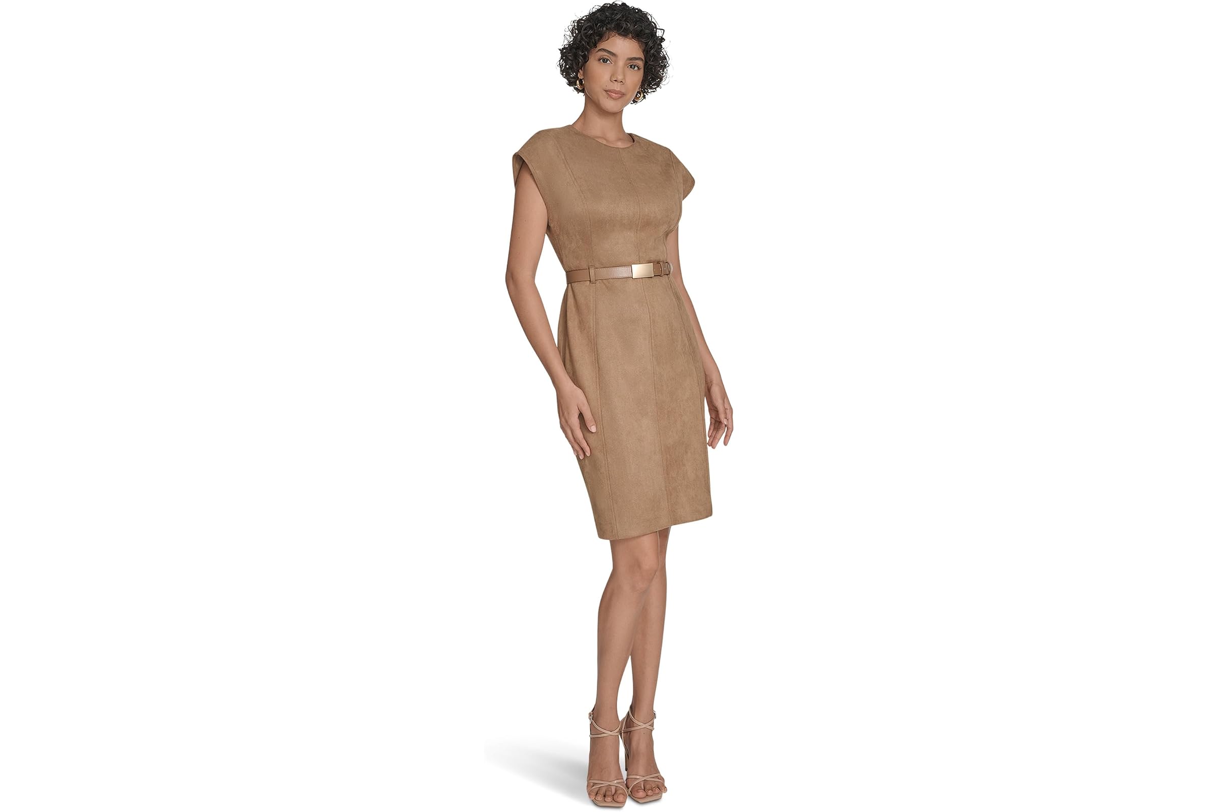 Платье Calvin Klein Suede Belted Cap Sleeve Sheath