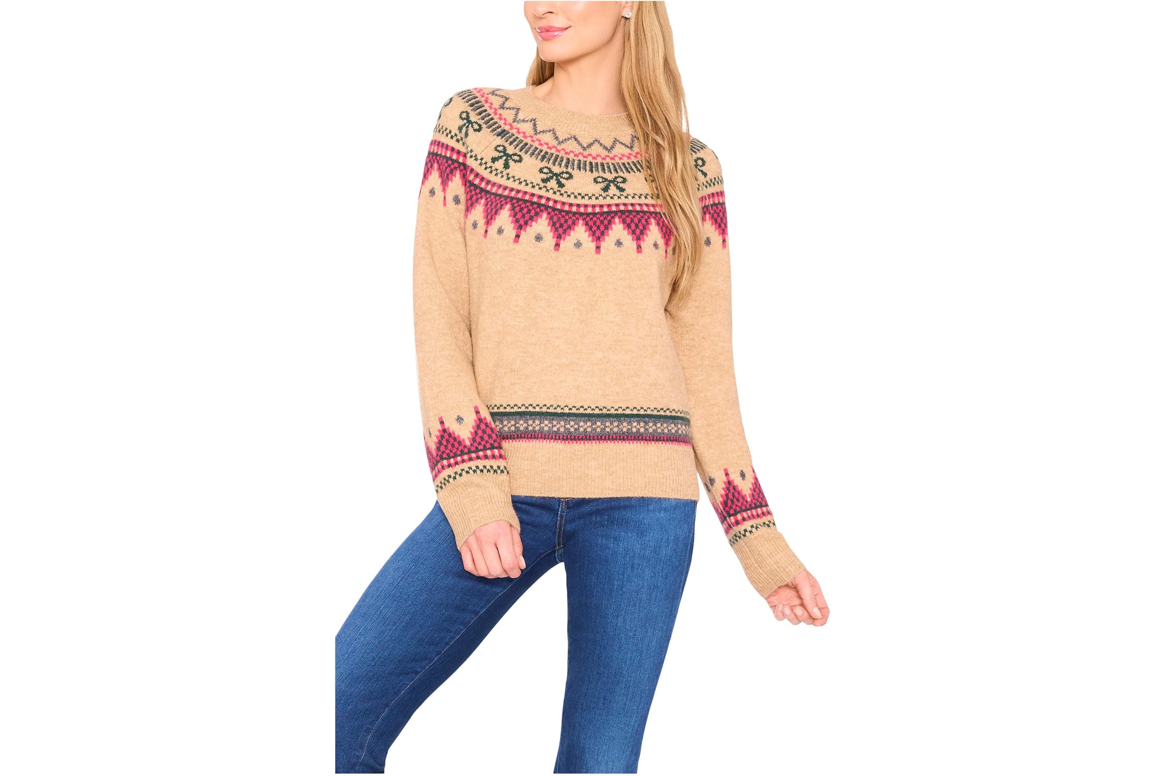 CeCe Ribbon Fairisle Crew Neck Sweater 8890₽