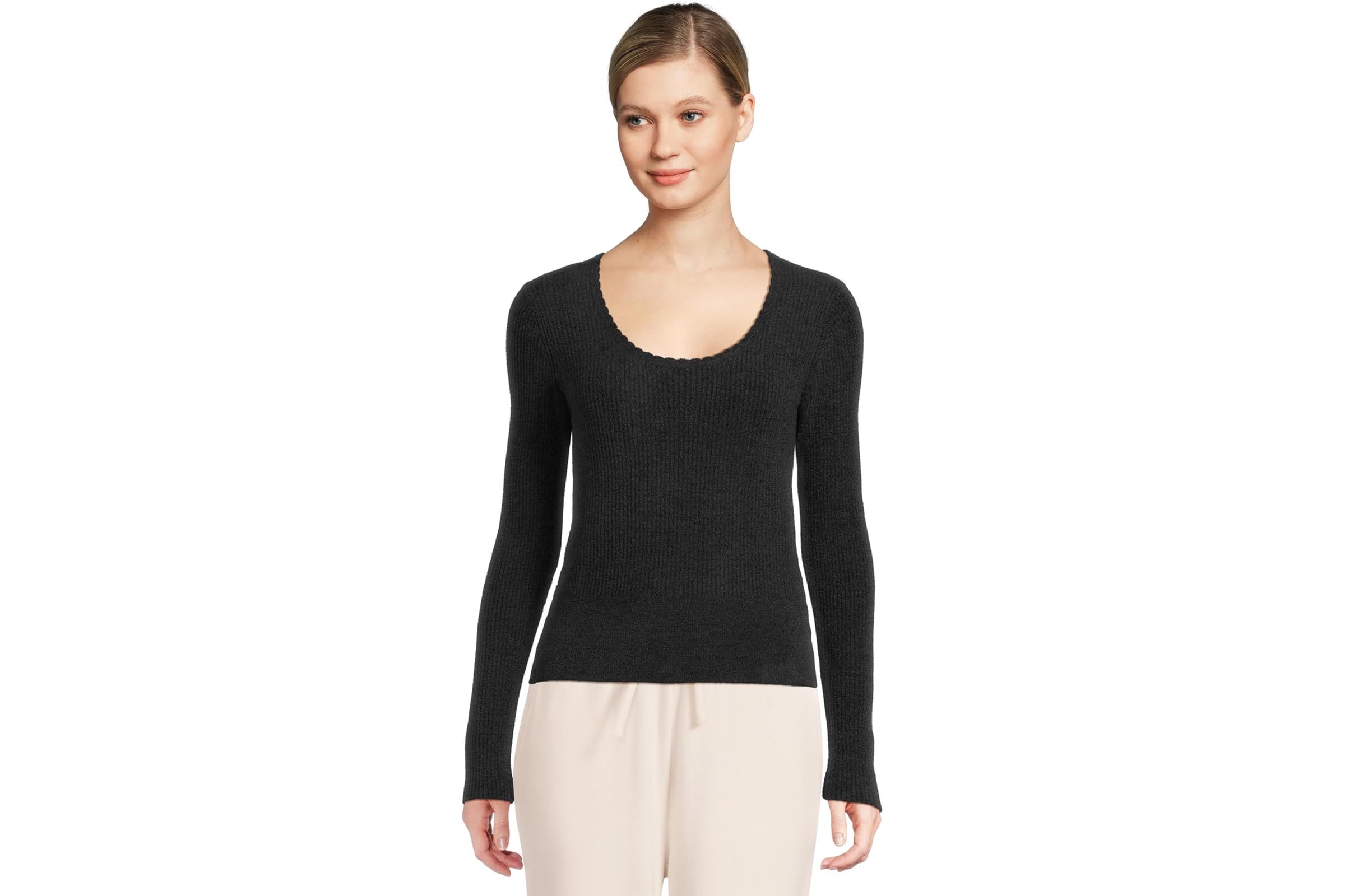 Barefoot Dreams Cozychic Ultra Lite Ribbed Scallop Scoop Neck Top