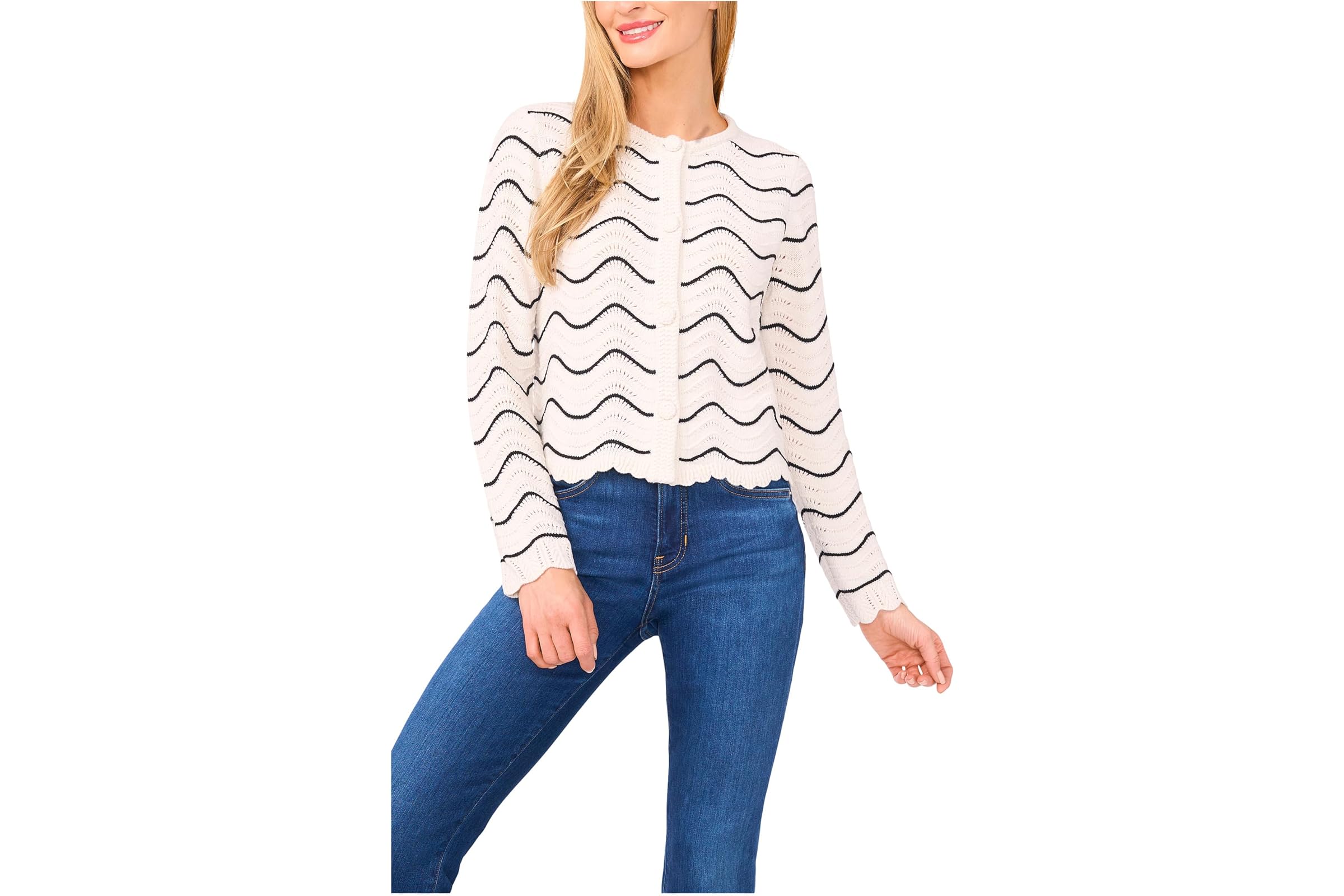 CeCe Scallop Edge Long Sleeve Cardigan 6890₽