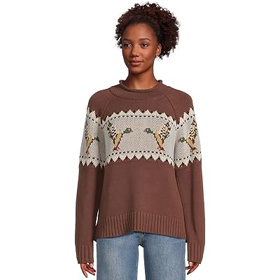 L.L.Bean Signature Original Cotton Rollneck Novelty Sweater currant mallard fair isle
