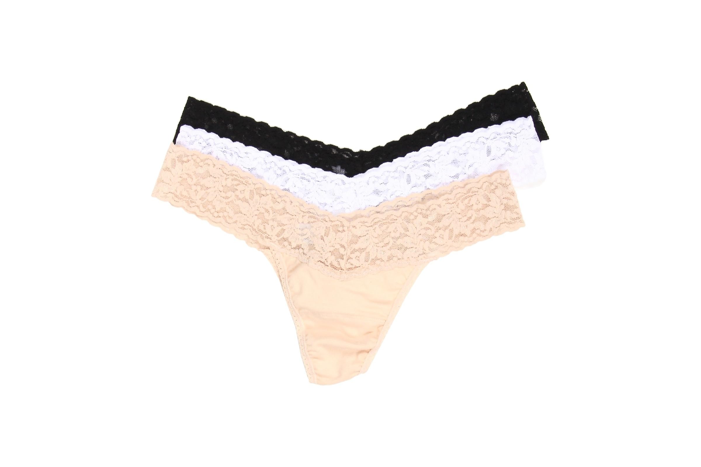 Hanky Panky Organic Cotton Low Rise Thong w/ Lace 3-Pack