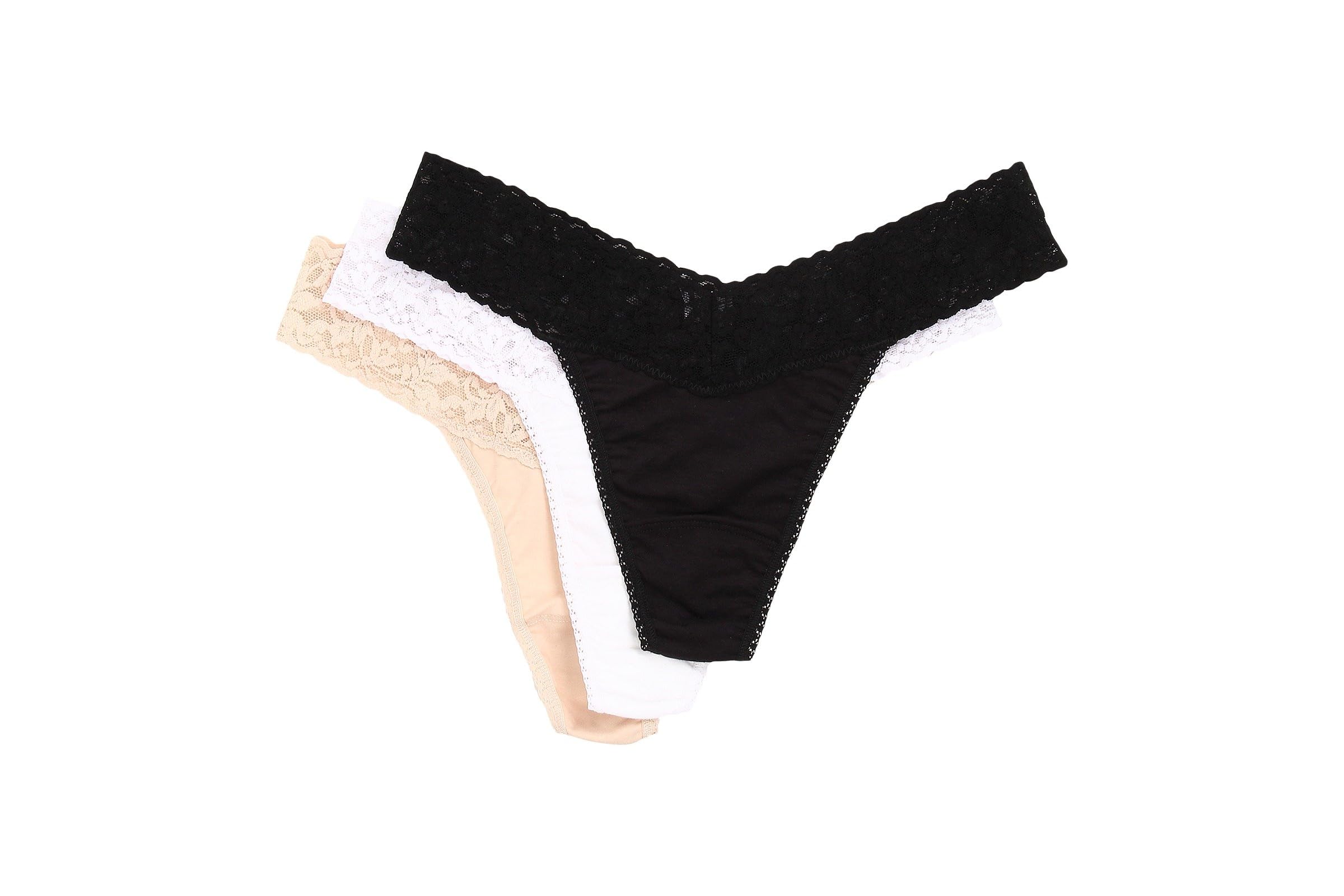 Hanky Panky Organic Cotton Original Rise Thong w/ Lace 3-Pack