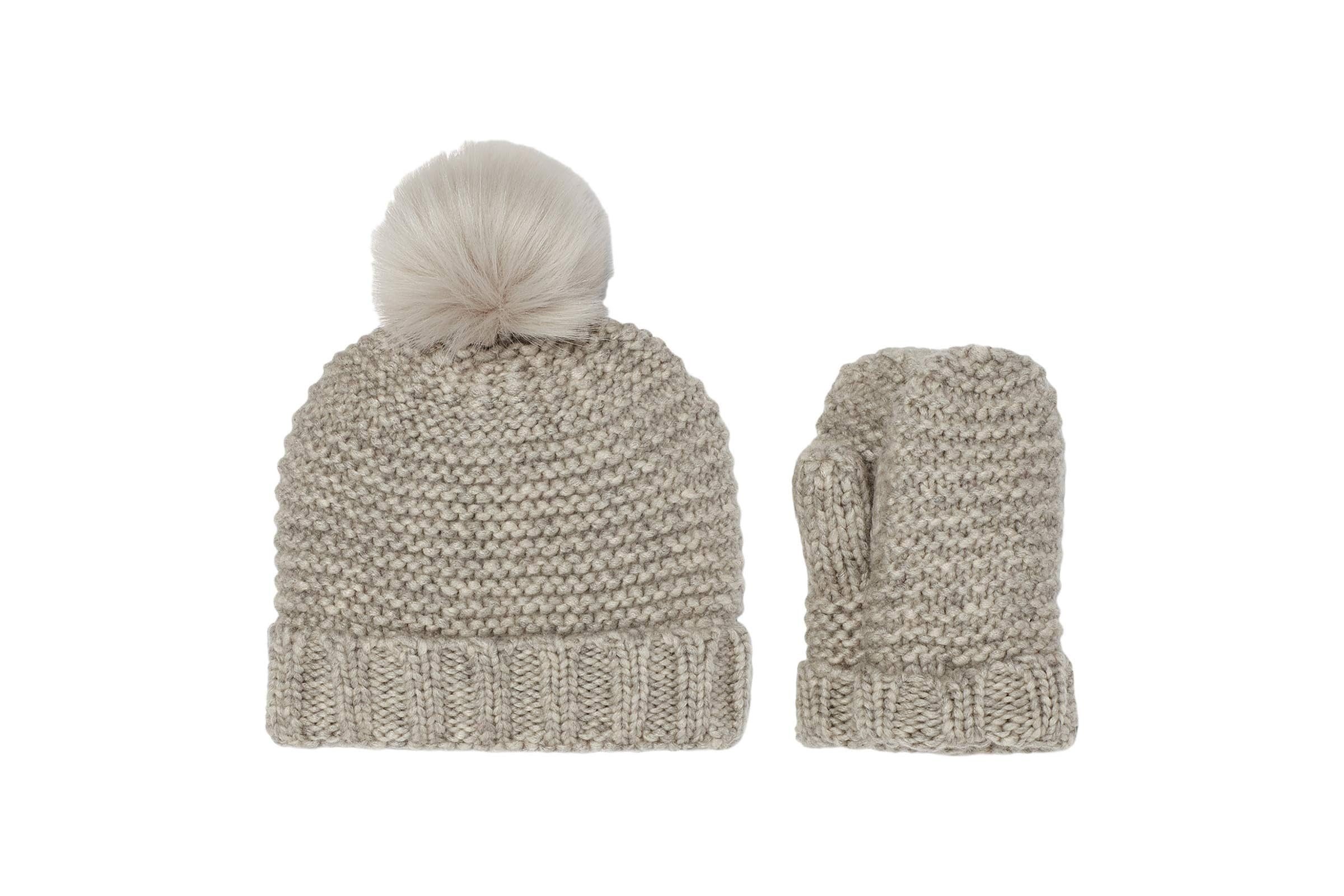 UGG Kids Knit Hat with Faux Fur Pom and Knit Mittens Set (Toddler/Little Kids)