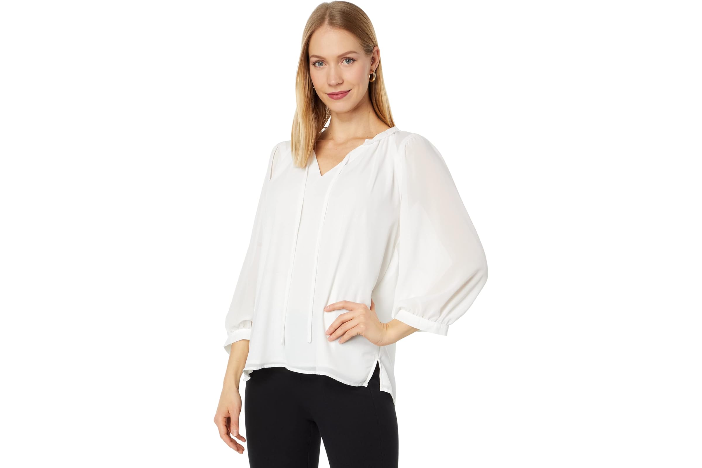 Vince Camuto Raglan Peasant Split-Neck Blouse