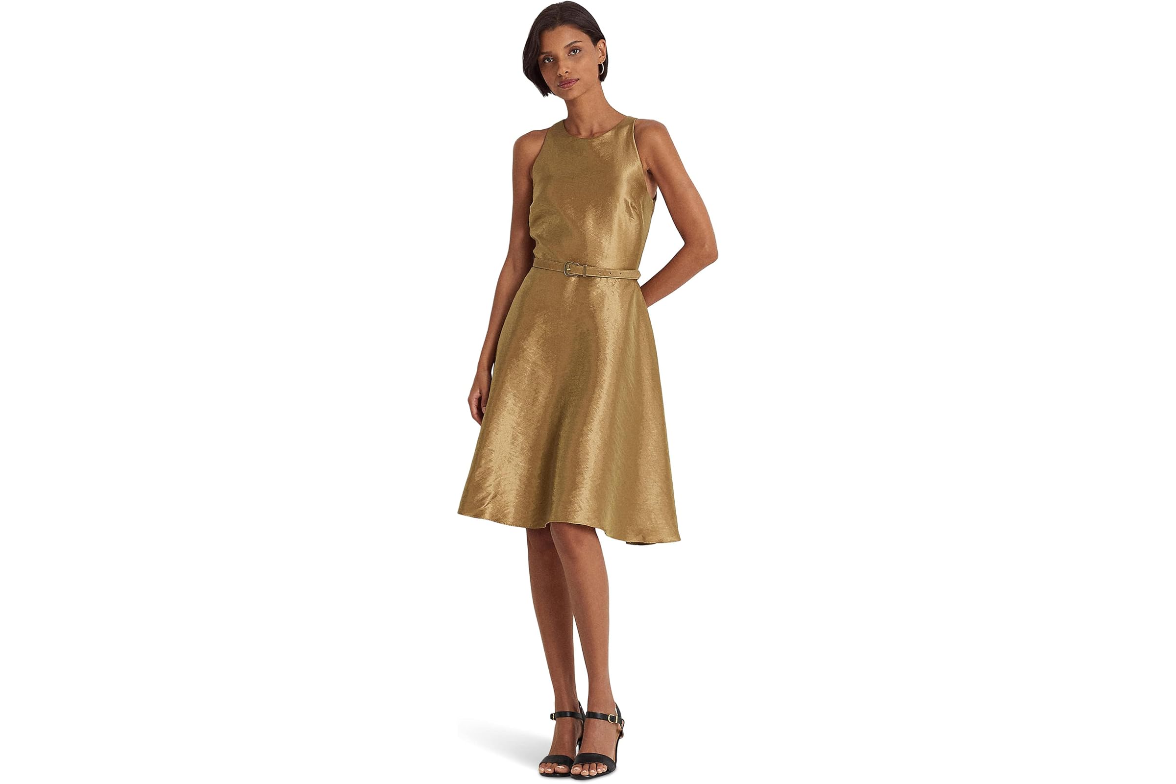 LAUREN Ralph Lauren Metallic Twill Belted Cocktail Dress