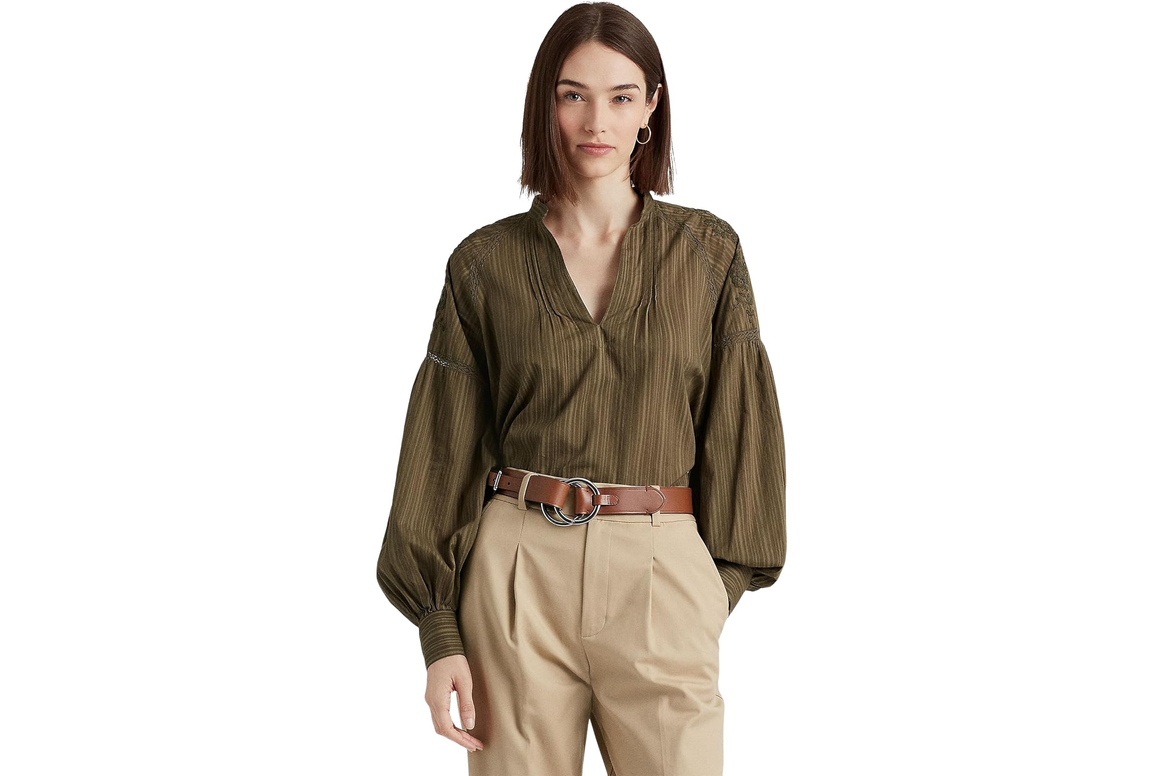 LAUREN Ralph Lauren Shadow-Stripe Cotton Blouse