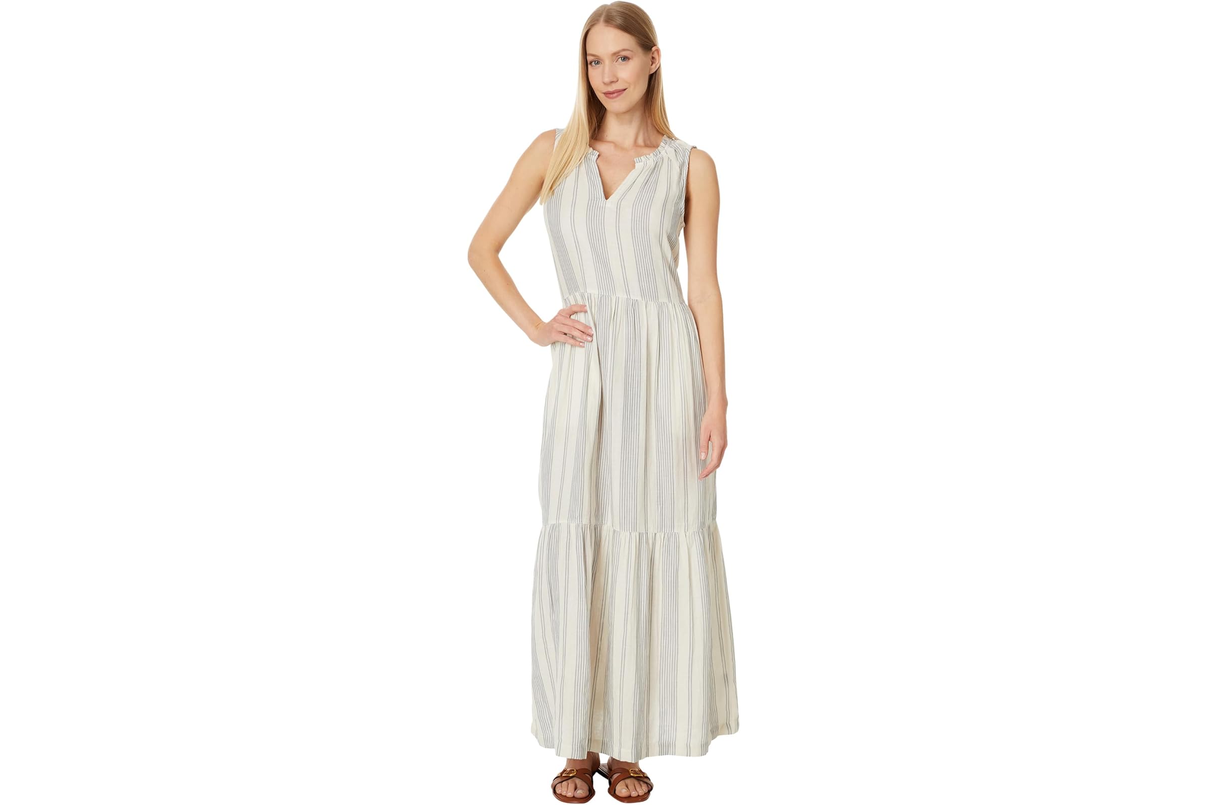 PACT Coastal Double Gauze Ruffle Maxi Dress