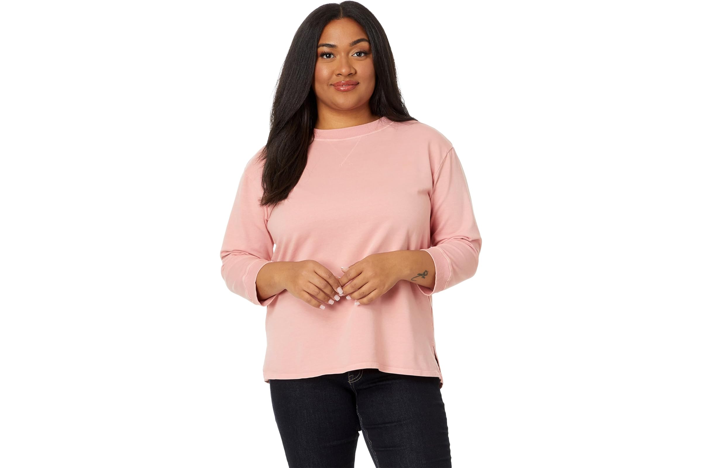 Mod-o-doc 3/4 Sleeve Hi-Lo Sweatshirt with Side Slits