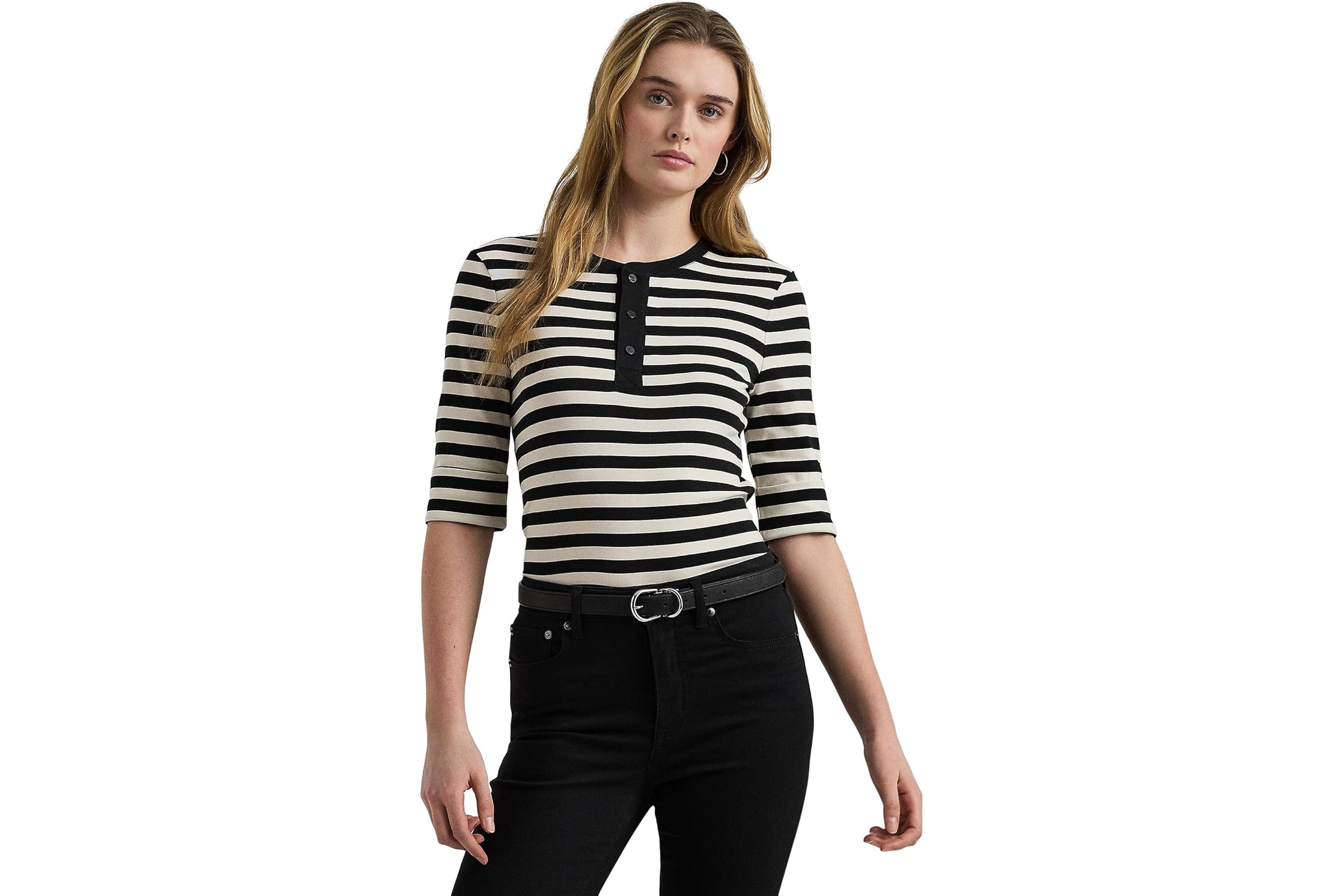 LAUREN Ralph Lauren Striped Stretch Cotton Henley Tee