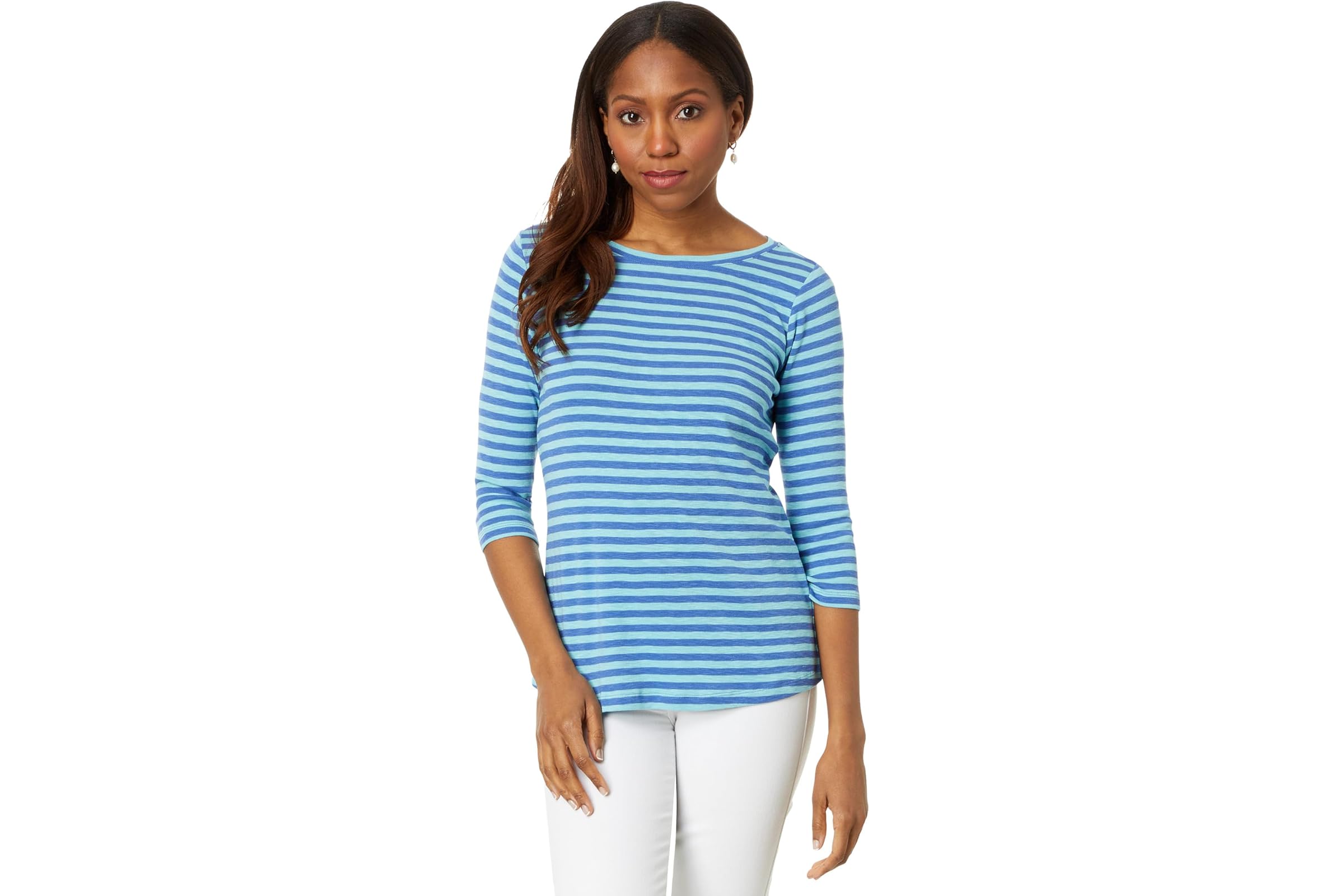 NICZOE 3/4 Sleeve Stripe Boat Tee