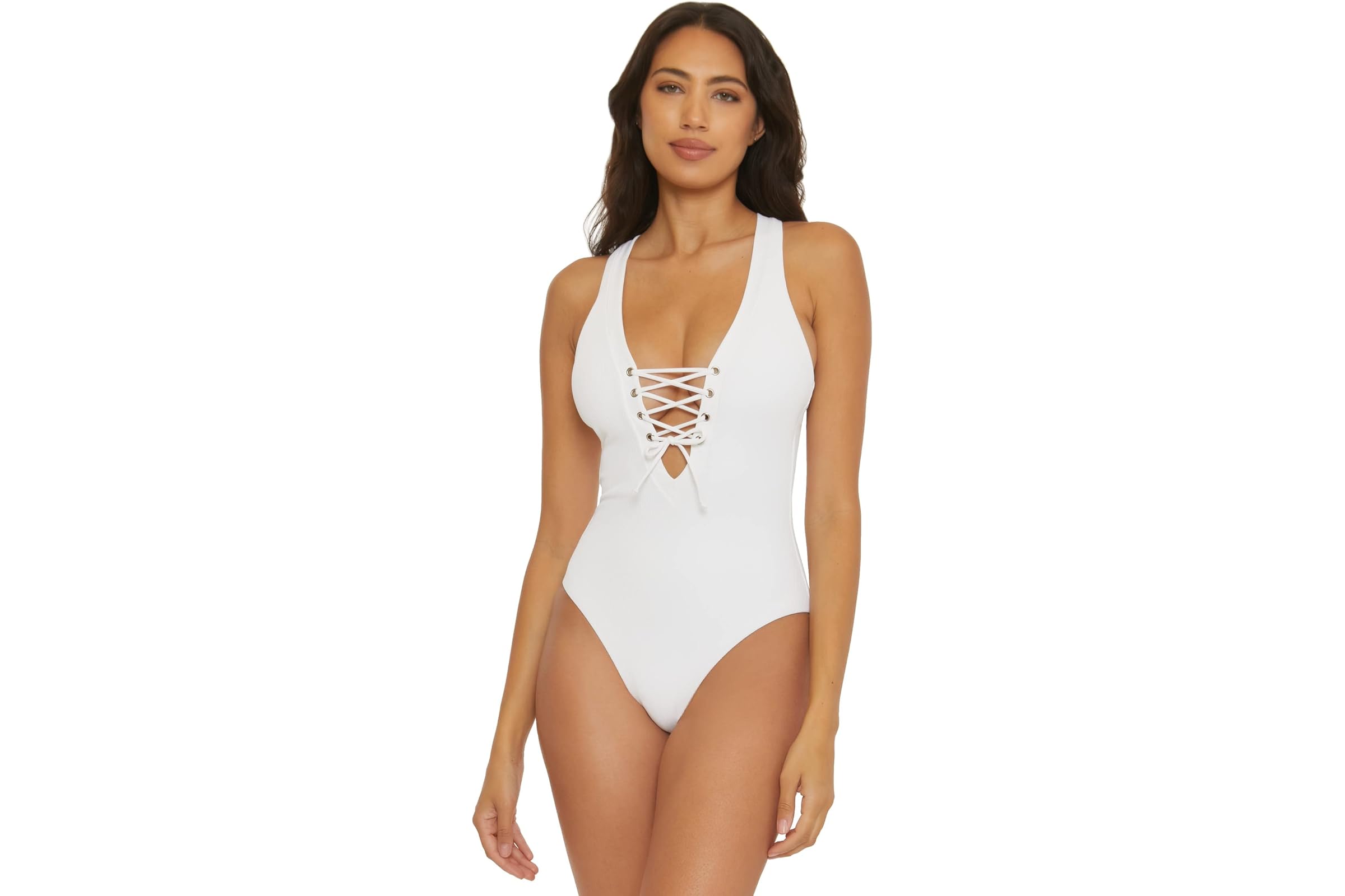 BECCA Modern Edge Gia Lace-Up Plunge One-Piece