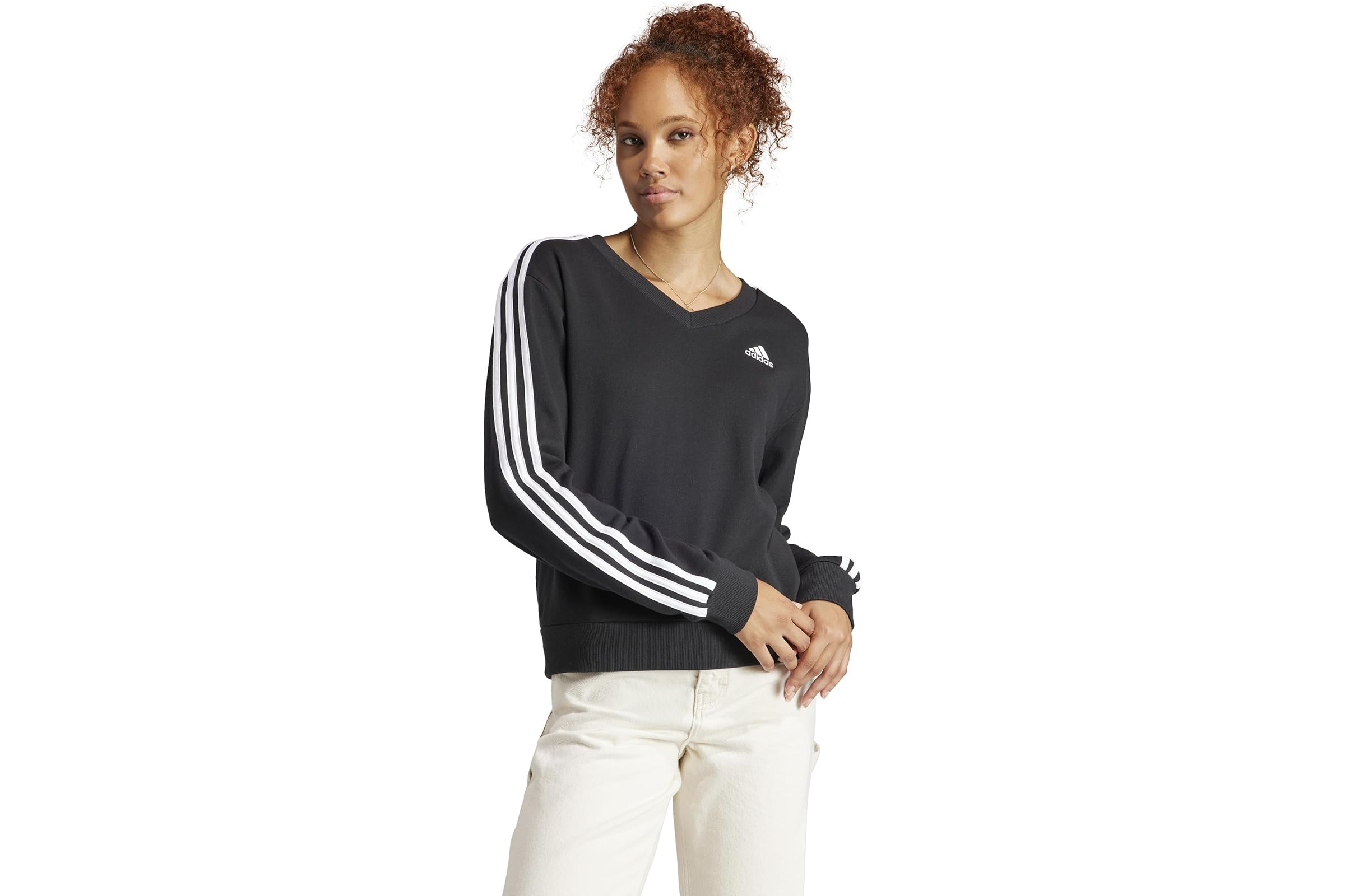 adidas Essentials 3-Stripes V-Neck Sweatshirt