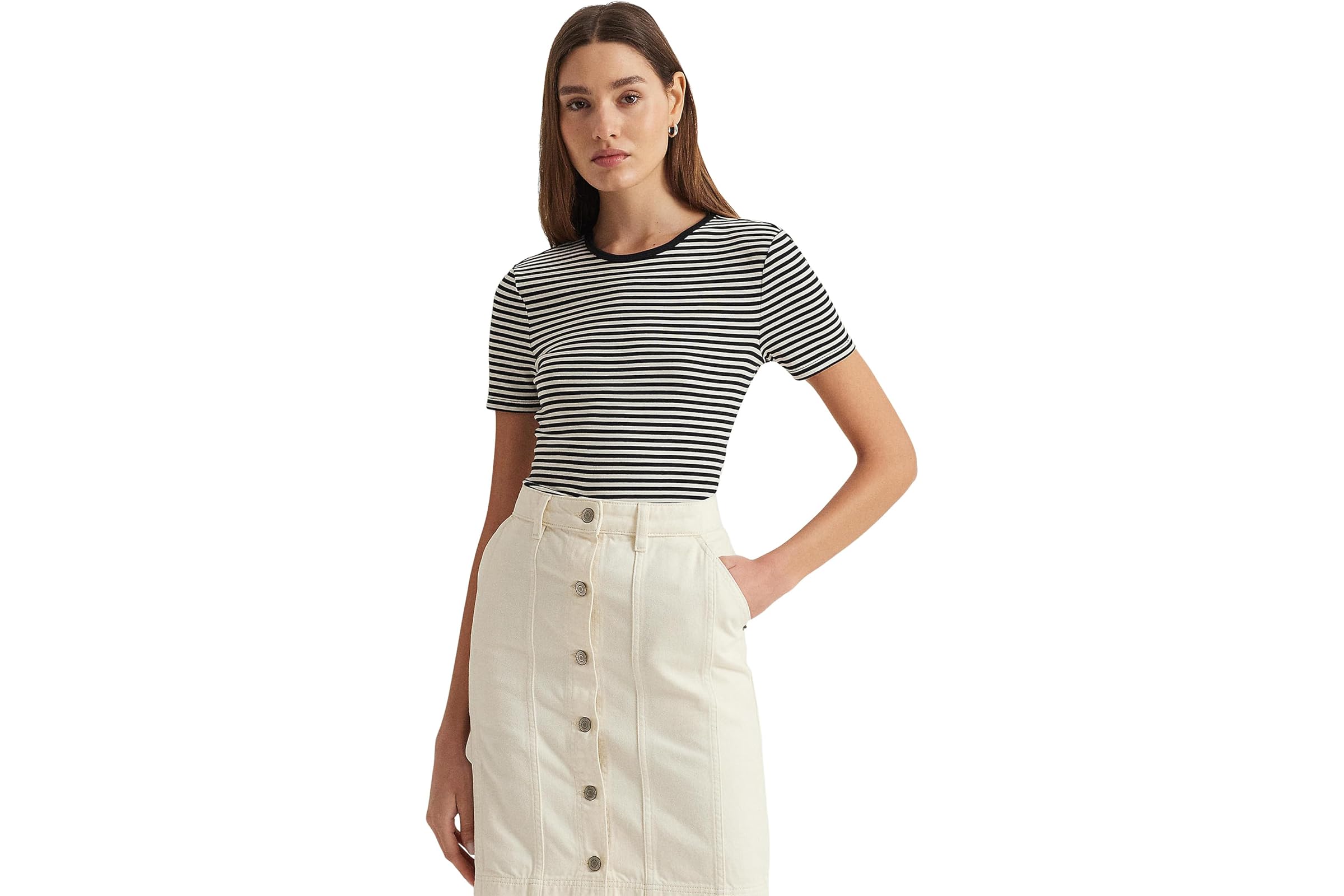 LAUREN Ralph Lauren Striped Stretch Cotton Crewneck Tee