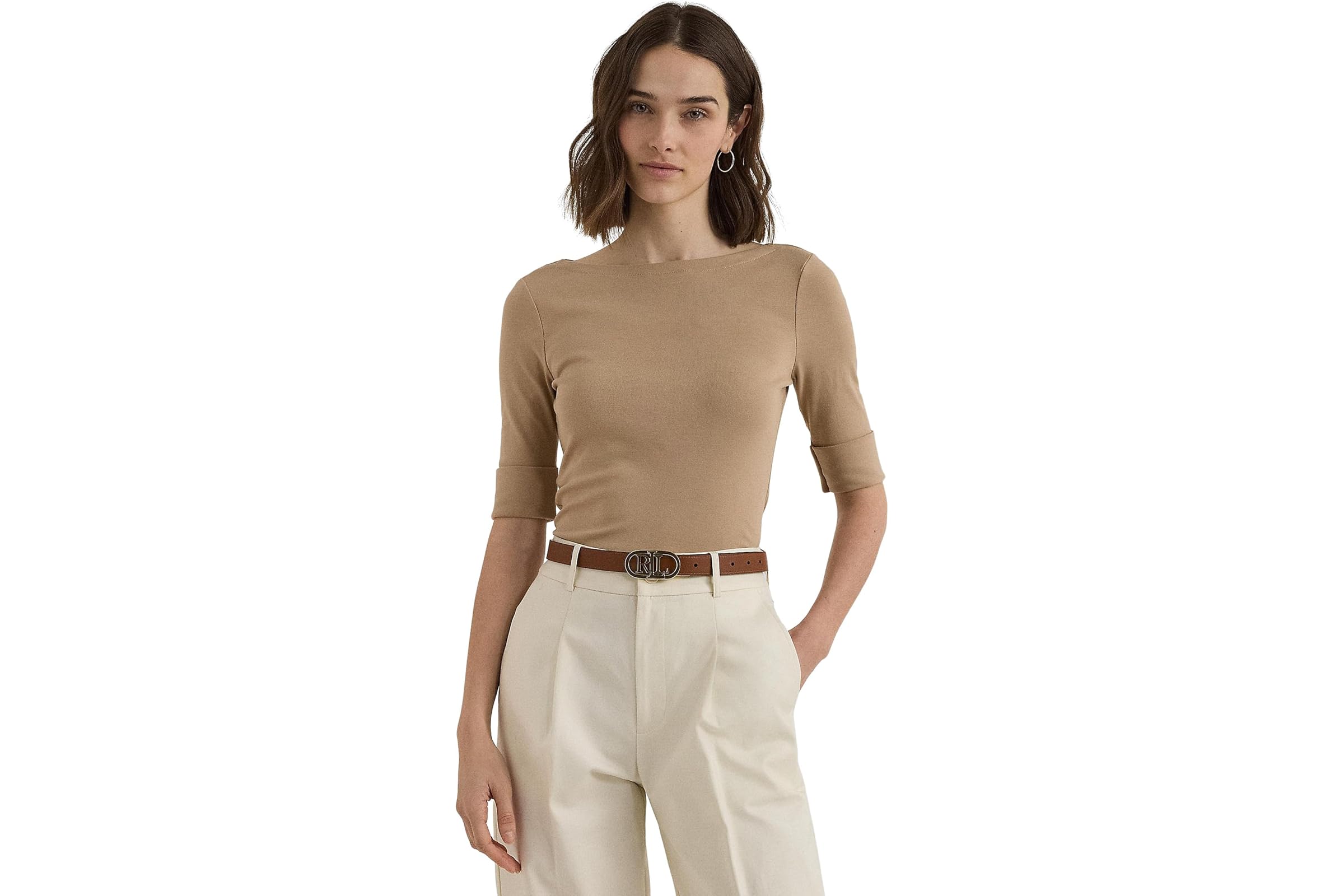 LAUREN Ralph Lauren Stretch Cotton Boatneck Tee