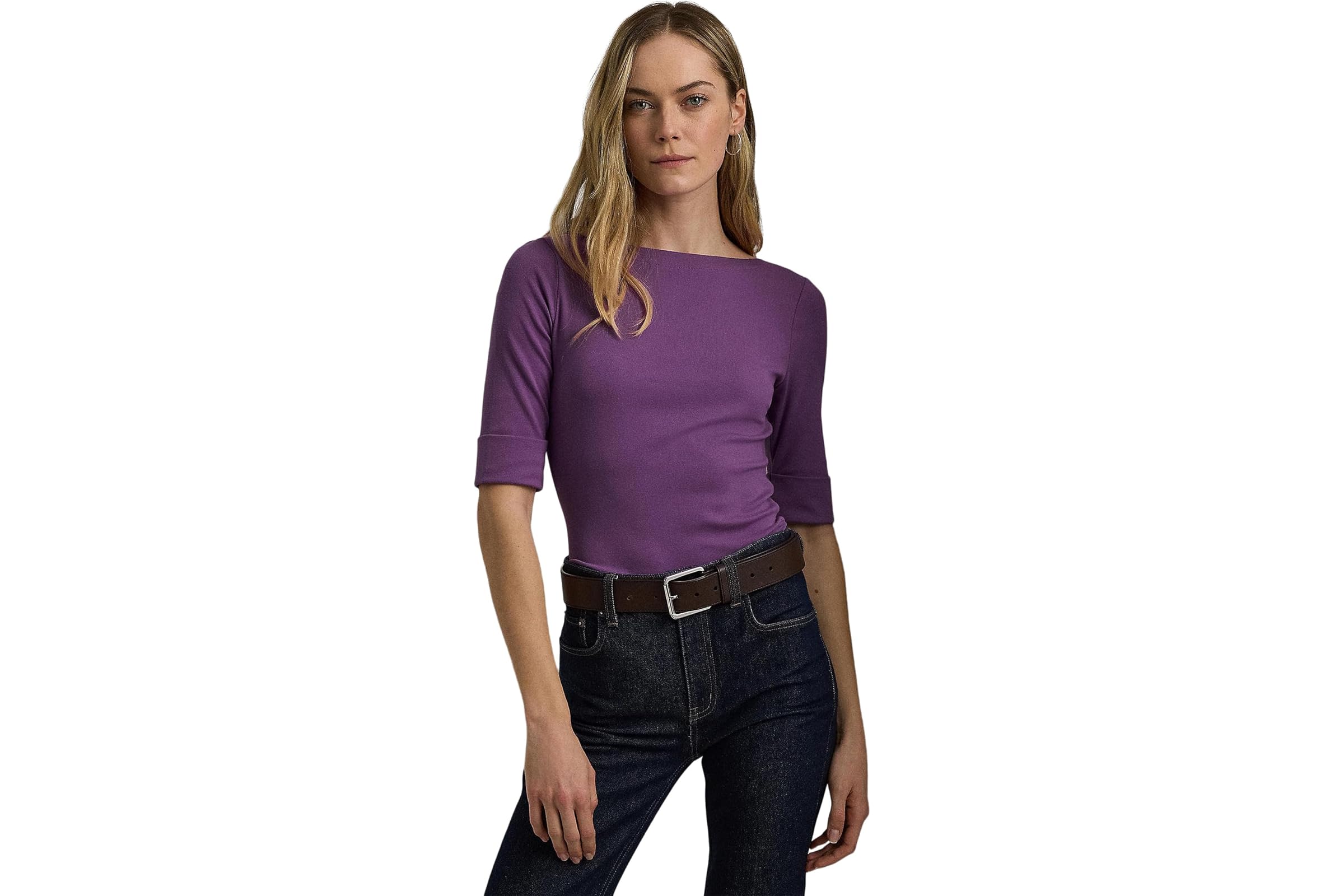 LAUREN Ralph Lauren Petite Stretch Cotton Boatneck Tee