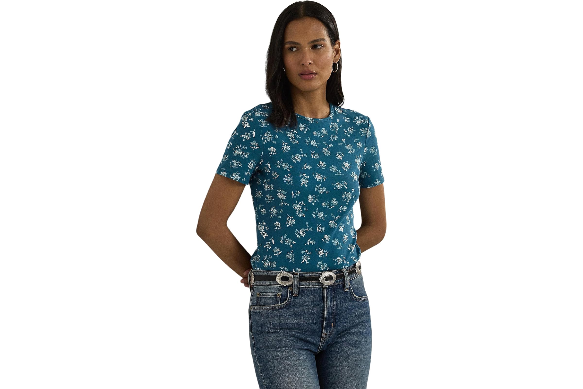 LAUREN Ralph Lauren Floral Stretch Cotton Crewneck Tee