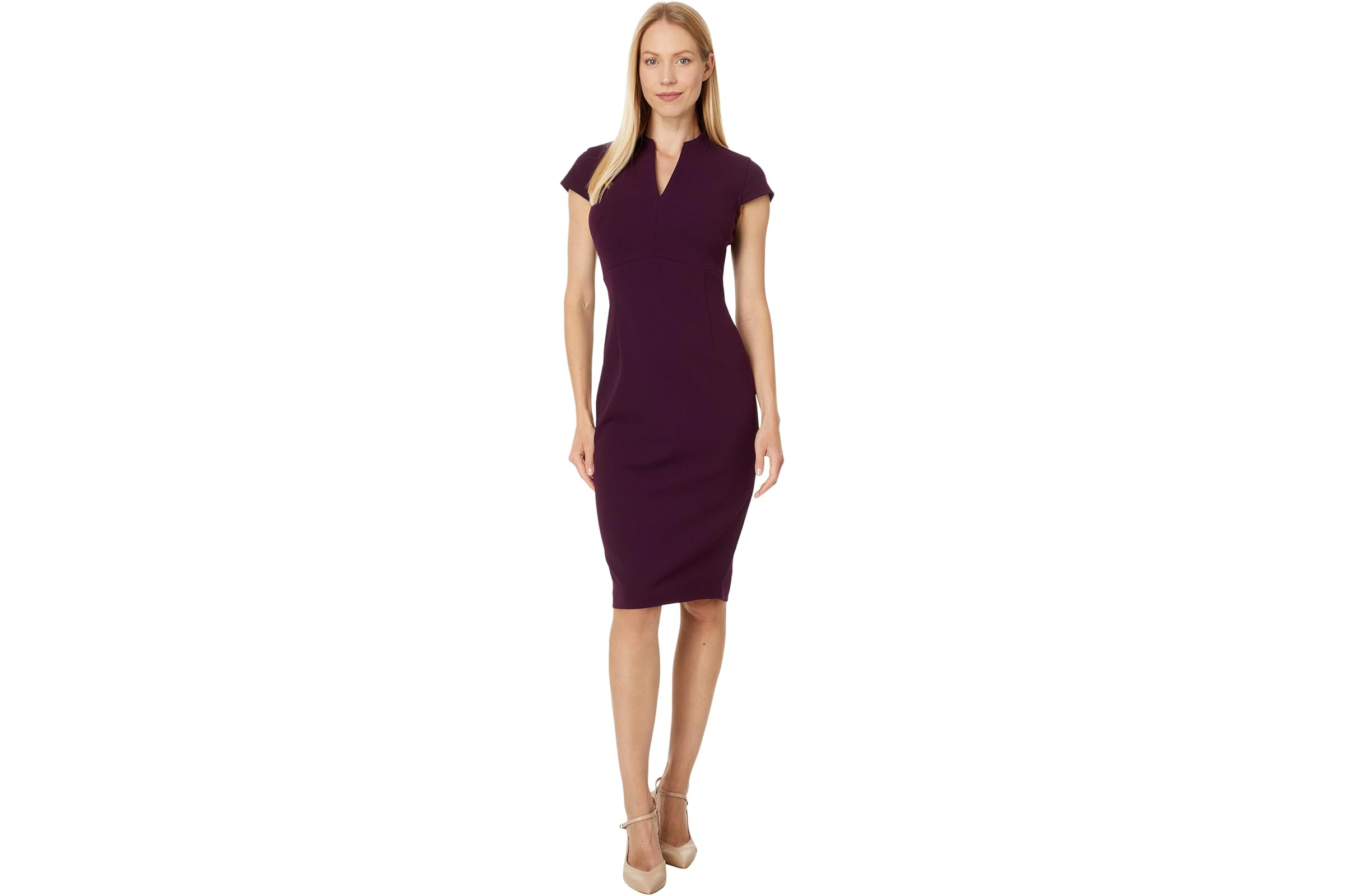 Calvin Klein Scuba Crepe V-Neck Sheath