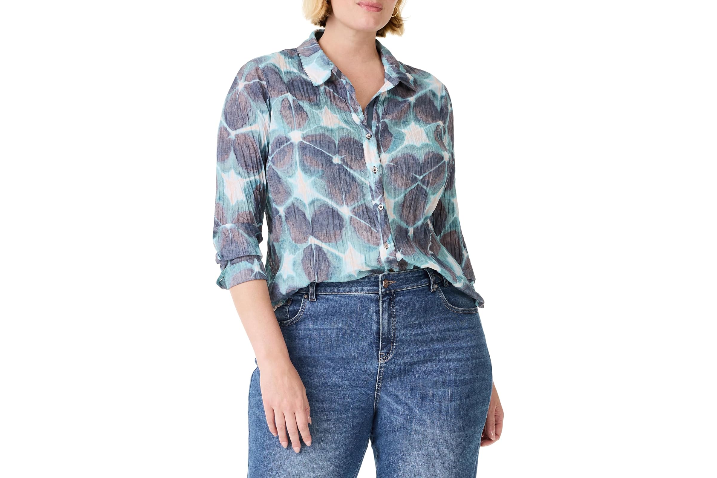 NICZOE Plus Size Ethereal Seas Crinkle Shirt