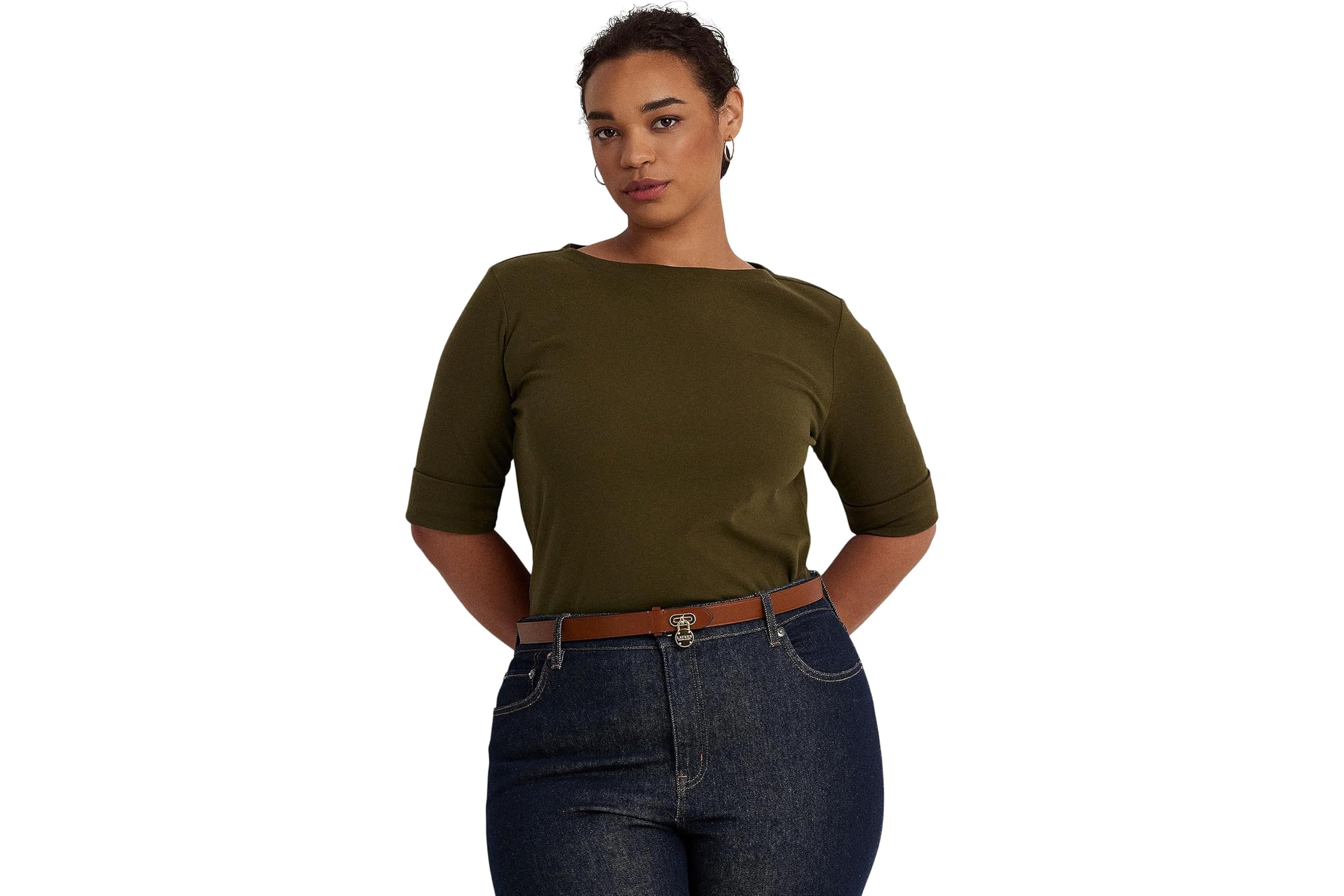 LAUREN Ralph Lauren Plus Size Stretch Cotton Boatneck Tee