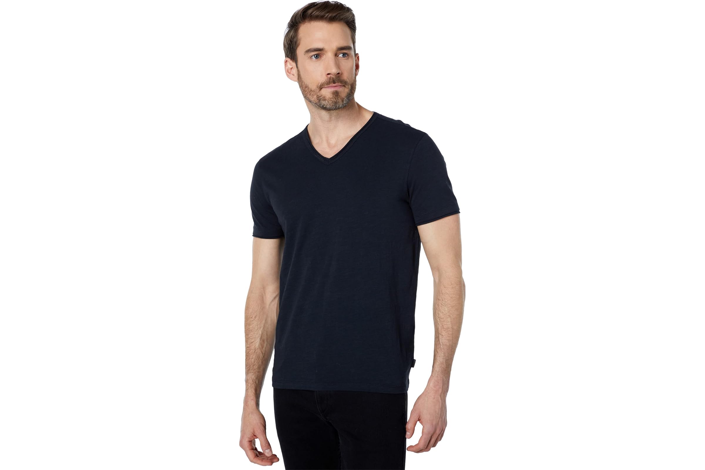 John Varvatos Short Sleeve Slub V-Neck with Cut Raw Edge K3595U1B