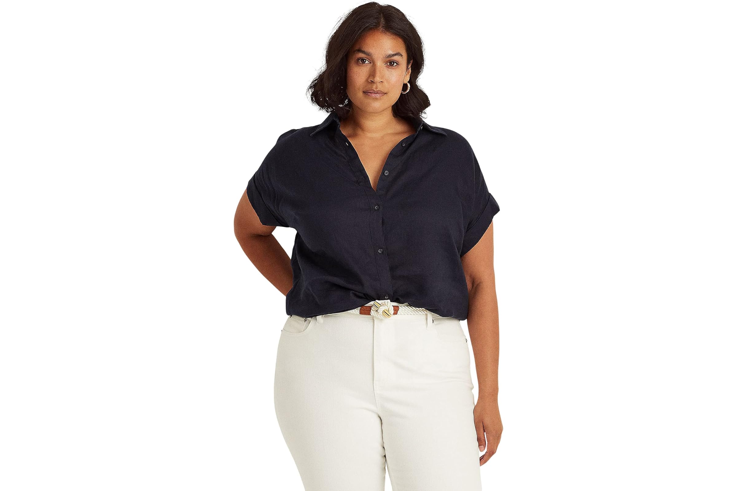 LAUREN Ralph Lauren Plus Size Linen Dolman-Sleeve Shirt