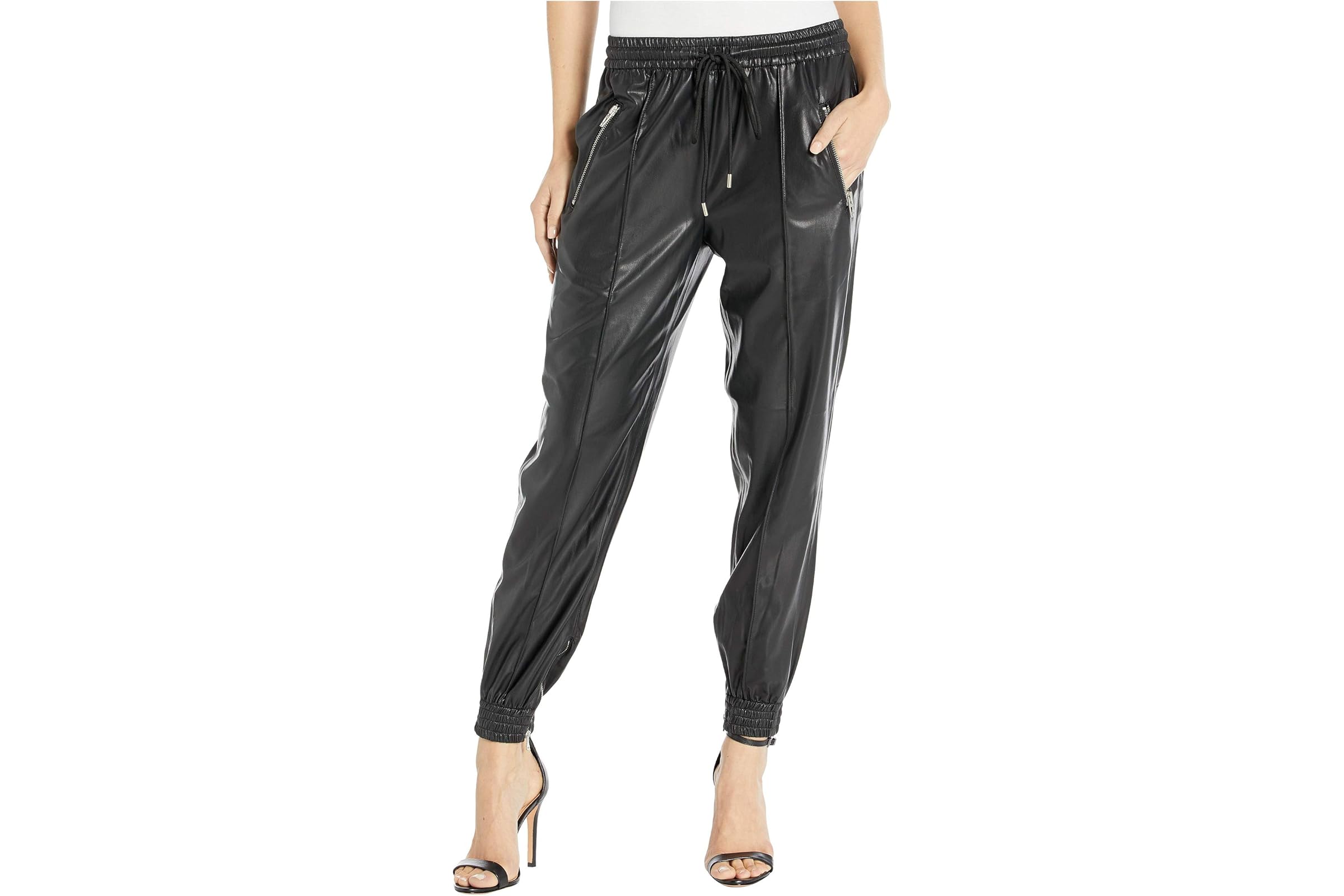 Blank NYC Faux Leather Drawstring Jogger w/ Zipper Pockets in Running Wild