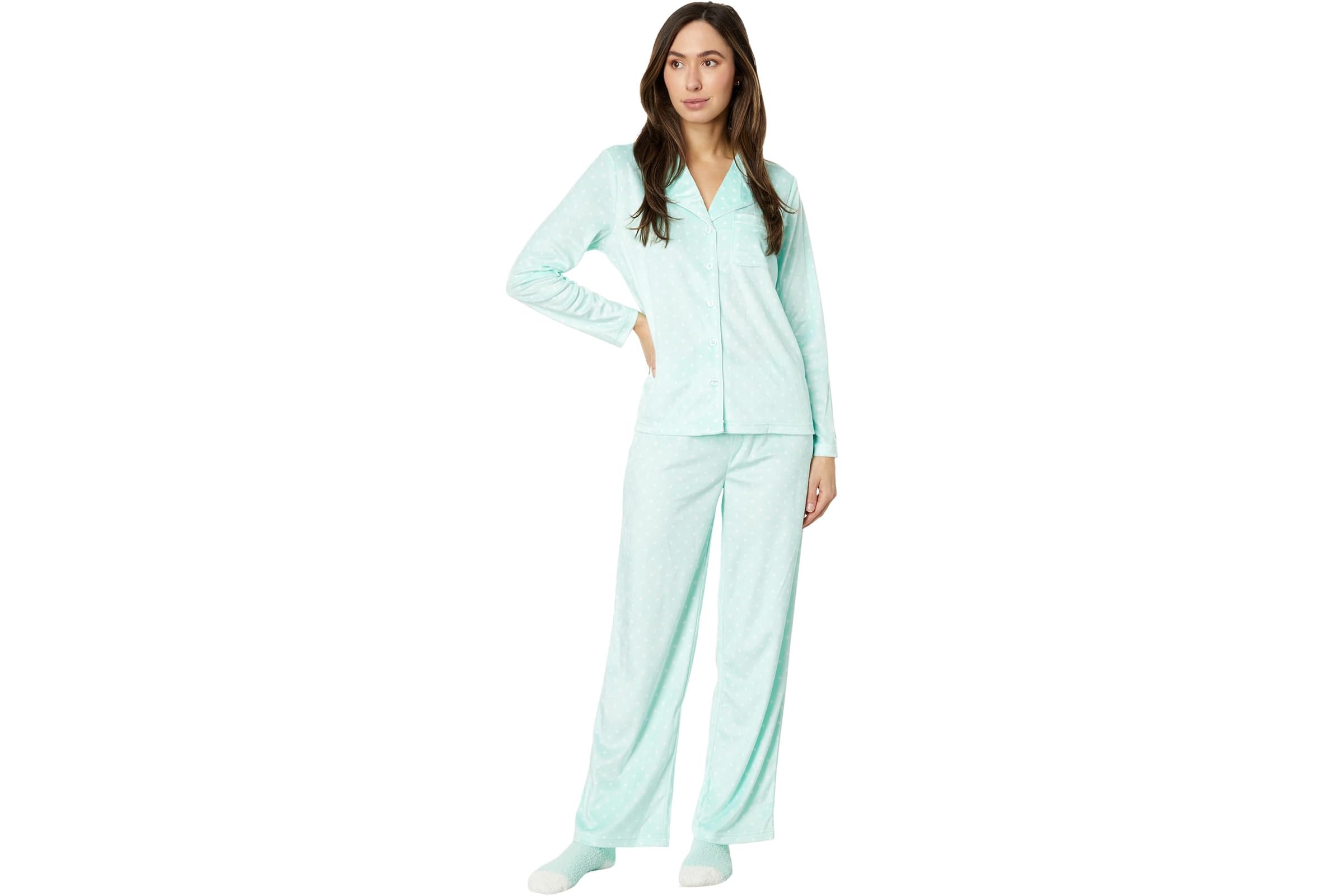 Karen Neuburger Petite Novelties Minky Fleece Long Sleeve Girlfriend PJ Set with Socks