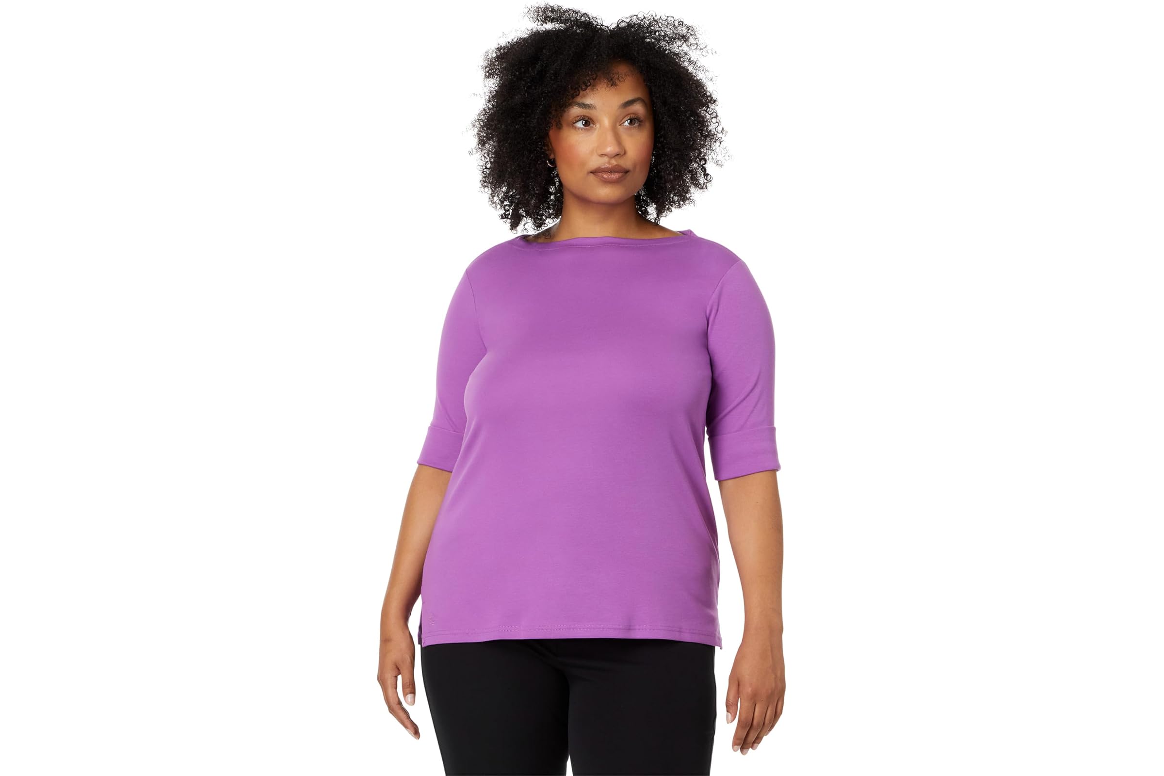 LAUREN Ralph Lauren Plus Size Stretch Cotton Boatneck Top