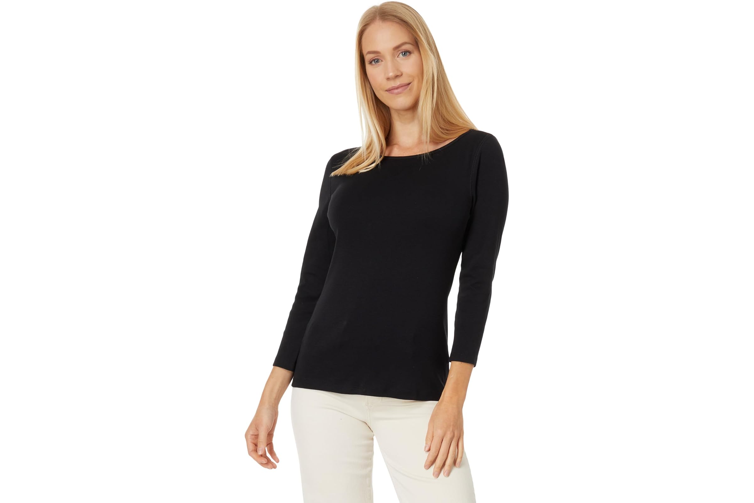 Lilla P 1x1 Rib 3/4 Sleeve Boatneck Top