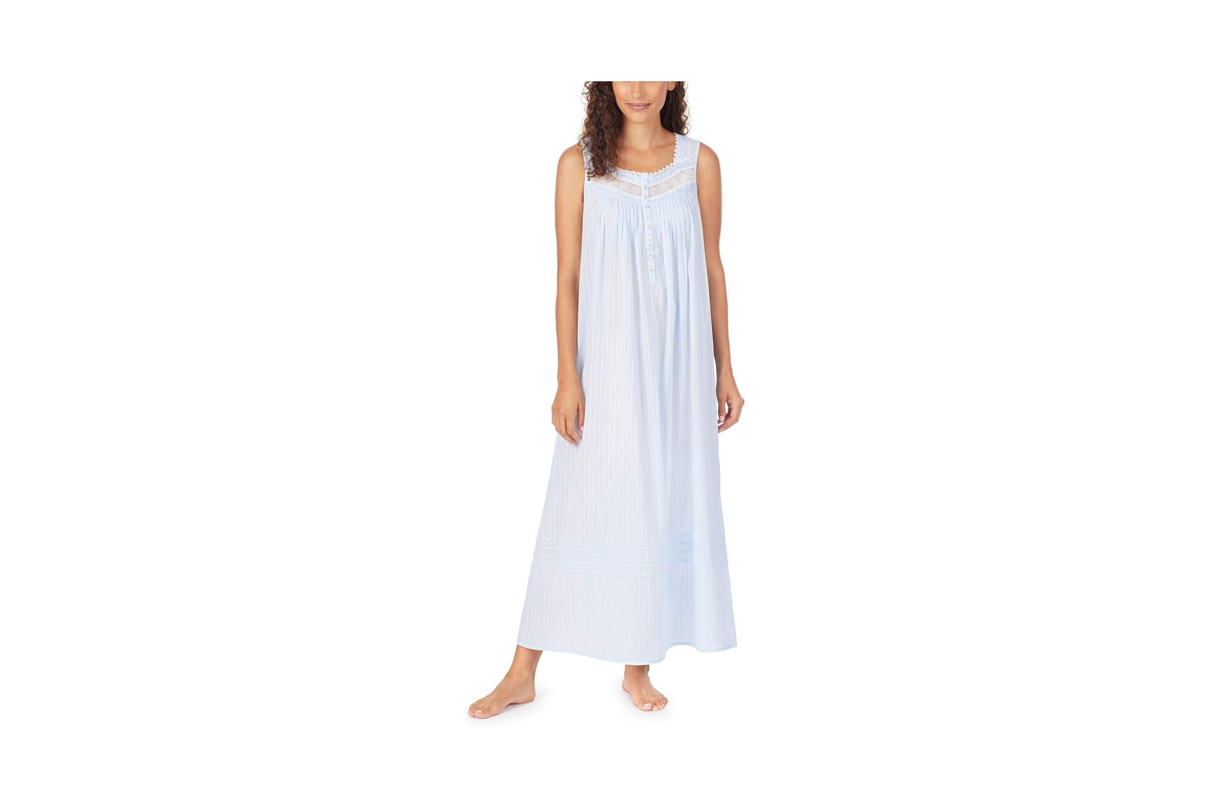 Eileen West Cotton Dobby Stripe Woven Sleeveless Ballet Nightgown