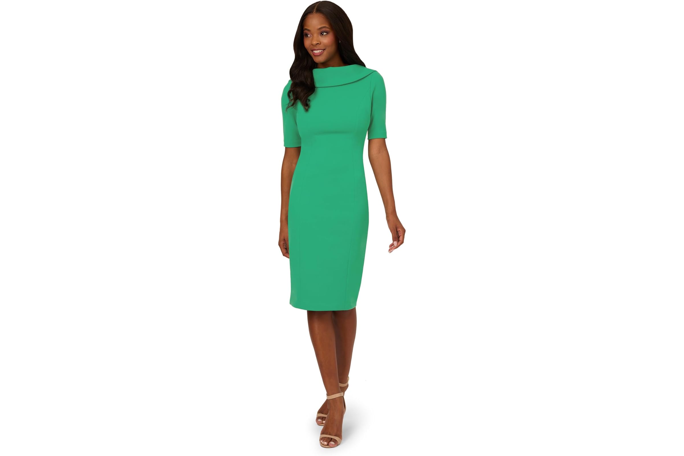 Adrianna Papell Roll Neck Sheath Collar Dress w/V-Back