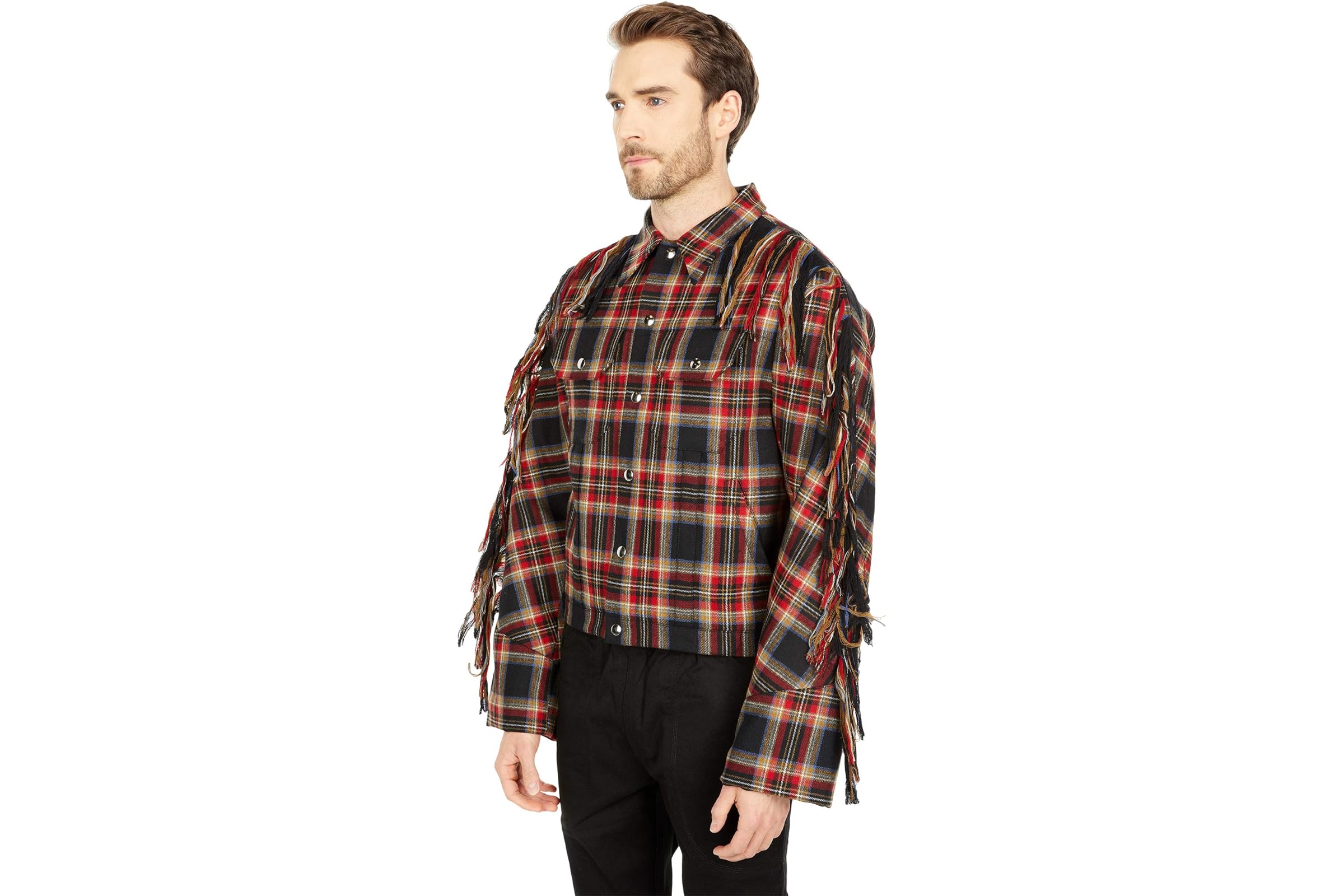 Blue Marble Paris Fringed Tartan Jacket