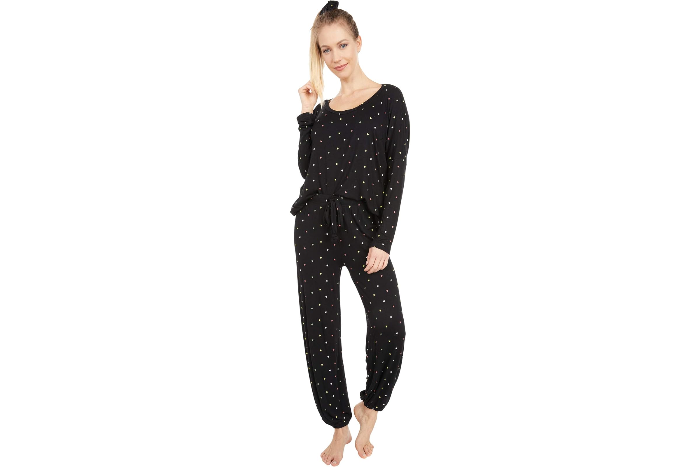 Plush Ultra Soft Heart Jersey Pajama  Scrunchie Set