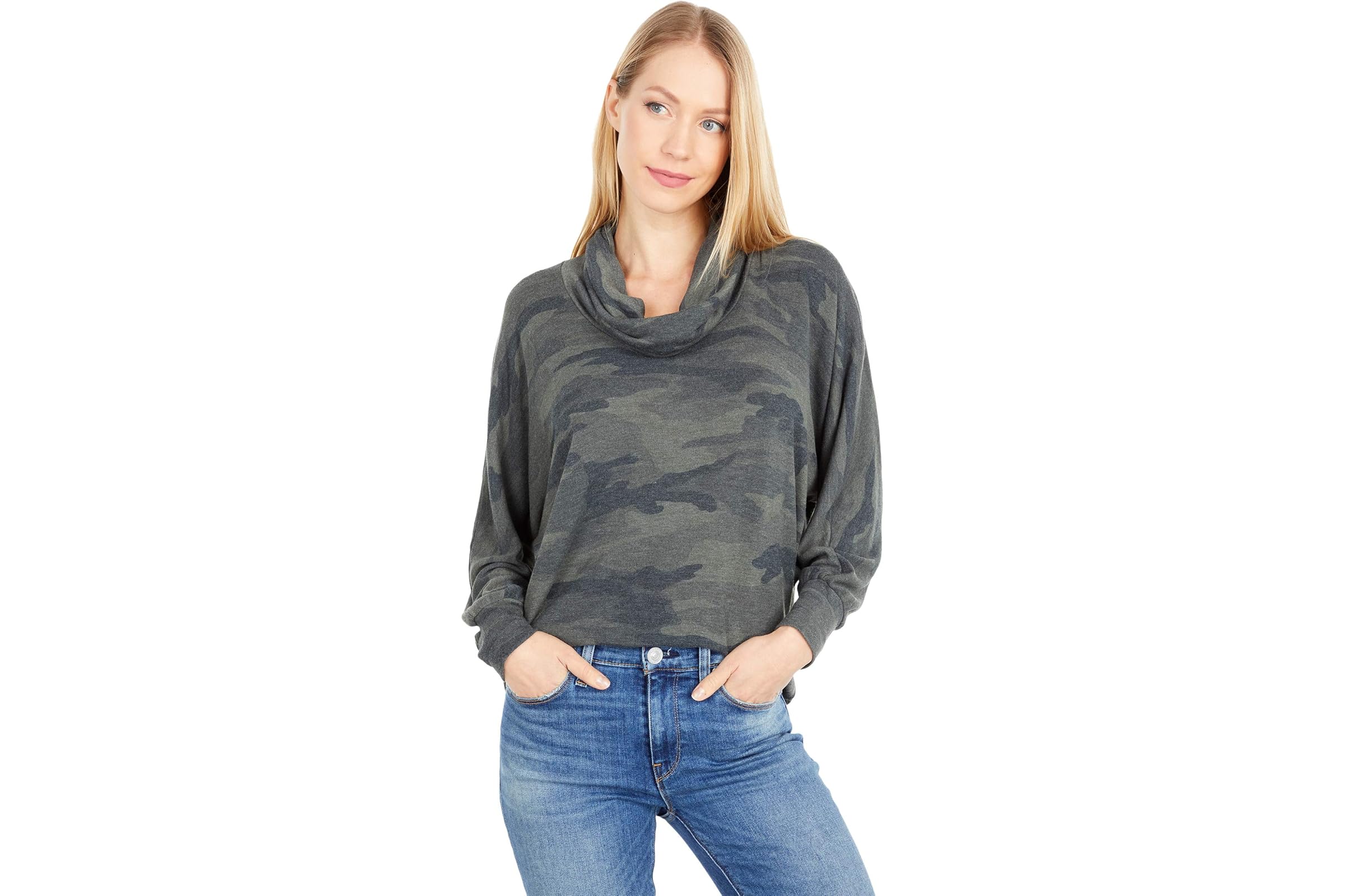 Splendid Supersoft Camo Cowl Neck Pullover